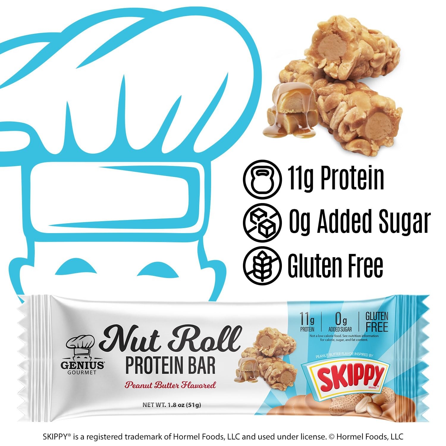 SKIPPY Peanut Butter Inspired Protein Bar, 11g Protein, 0g Sugar, Gluten-Free