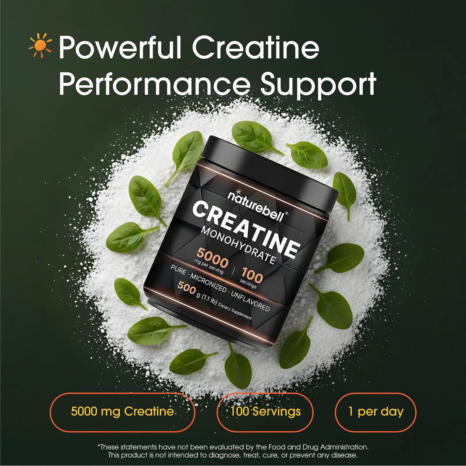 Instant Creatine Monohydrate Powder 500 Grams, 5000Mg per Serving, Unflavored