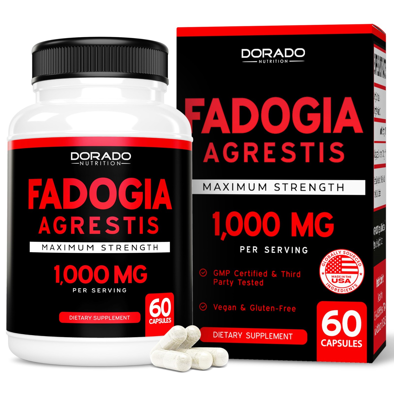 Fadogia Agrestis Extract 1000mg per Serving – 60 Count (Pack of 1), Red