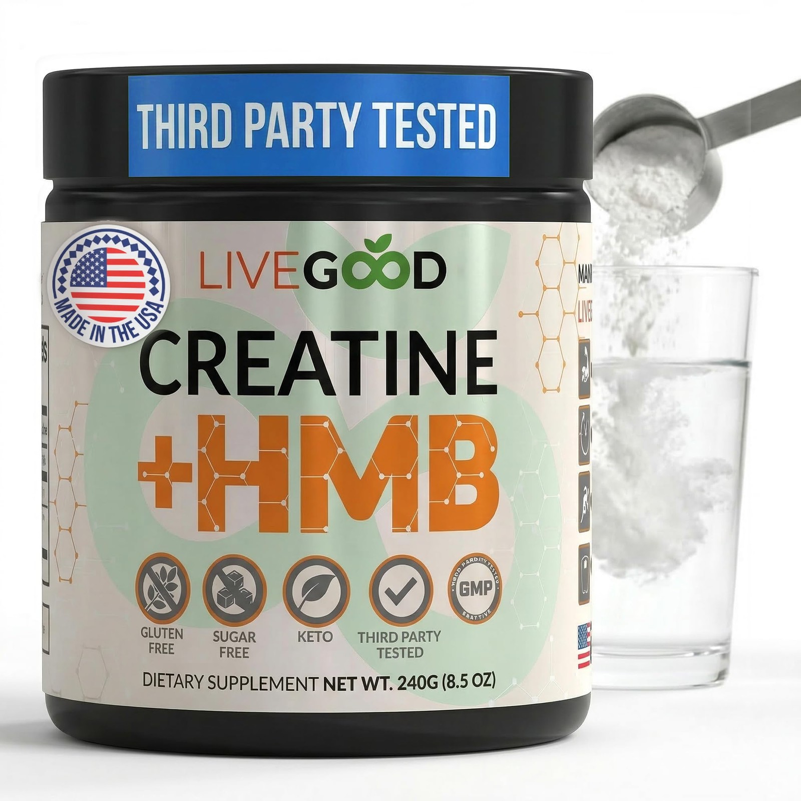 LIVEGOOD Creatine Monohydrate with HMB for Lean Muscle 8.5 Ounce (Pack of 1)