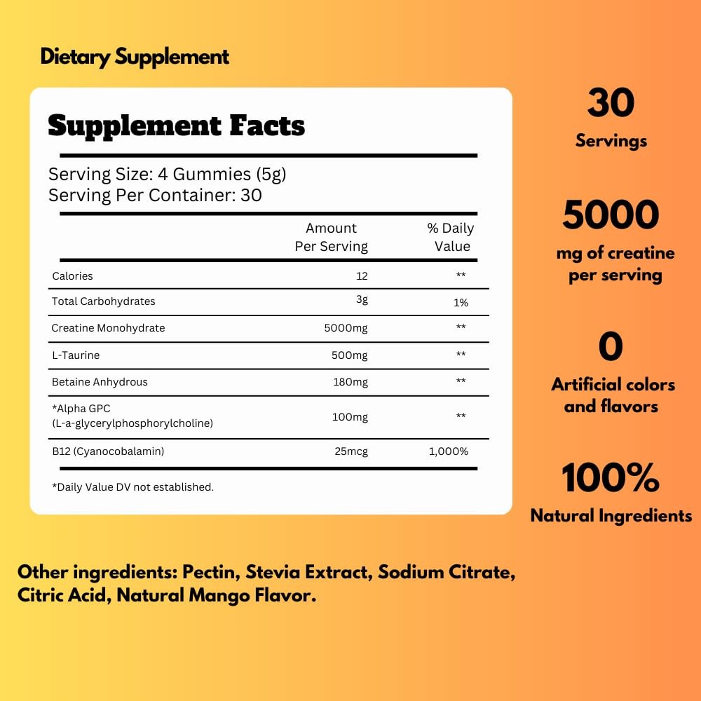 Creatine Monohydrate Gummies, 5000mg of Creatine Per Serving with Alpha-GPC &…