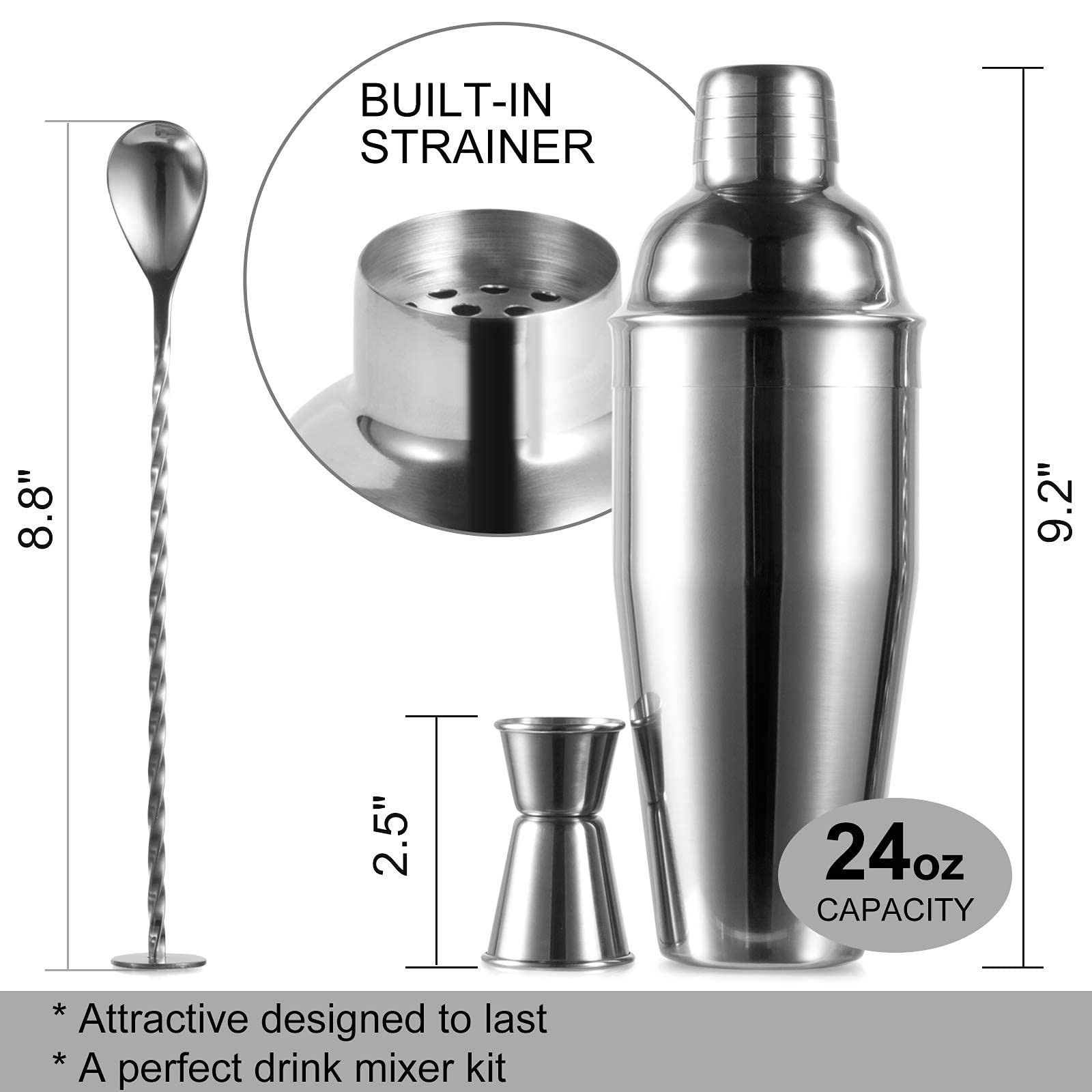 WPHUAW 24oz Cocktail Shaker Bar Set-Professional Margarita Mixer Drink Shaker…