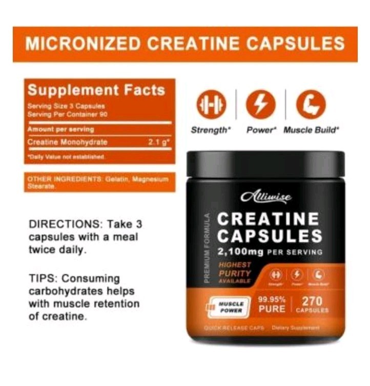 Pure Creatine Monohydrate Capsules for Muscle Mass Strength Expire 04/26