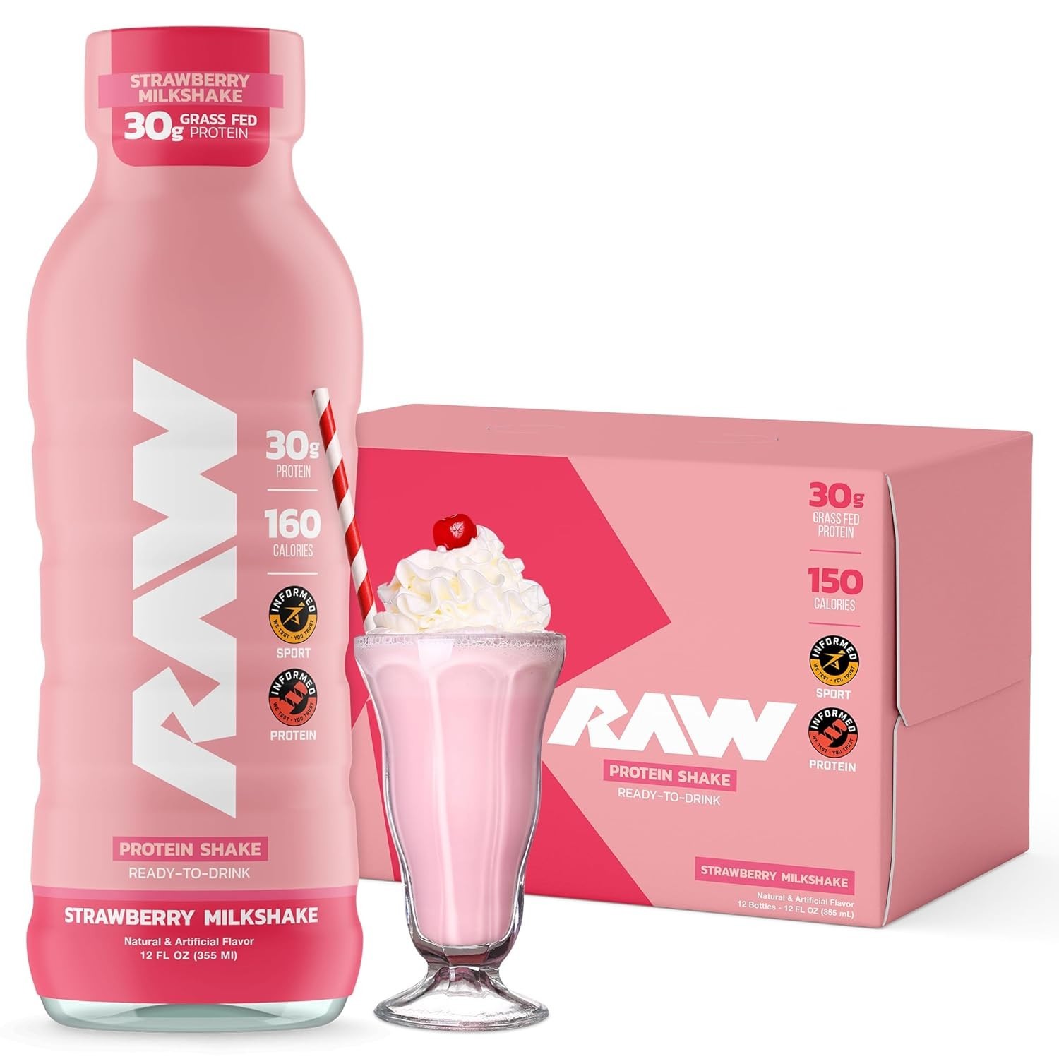 Protein Shake RTD – Strawberry Milkshake – 12 fl oz. (12 Bottles)
