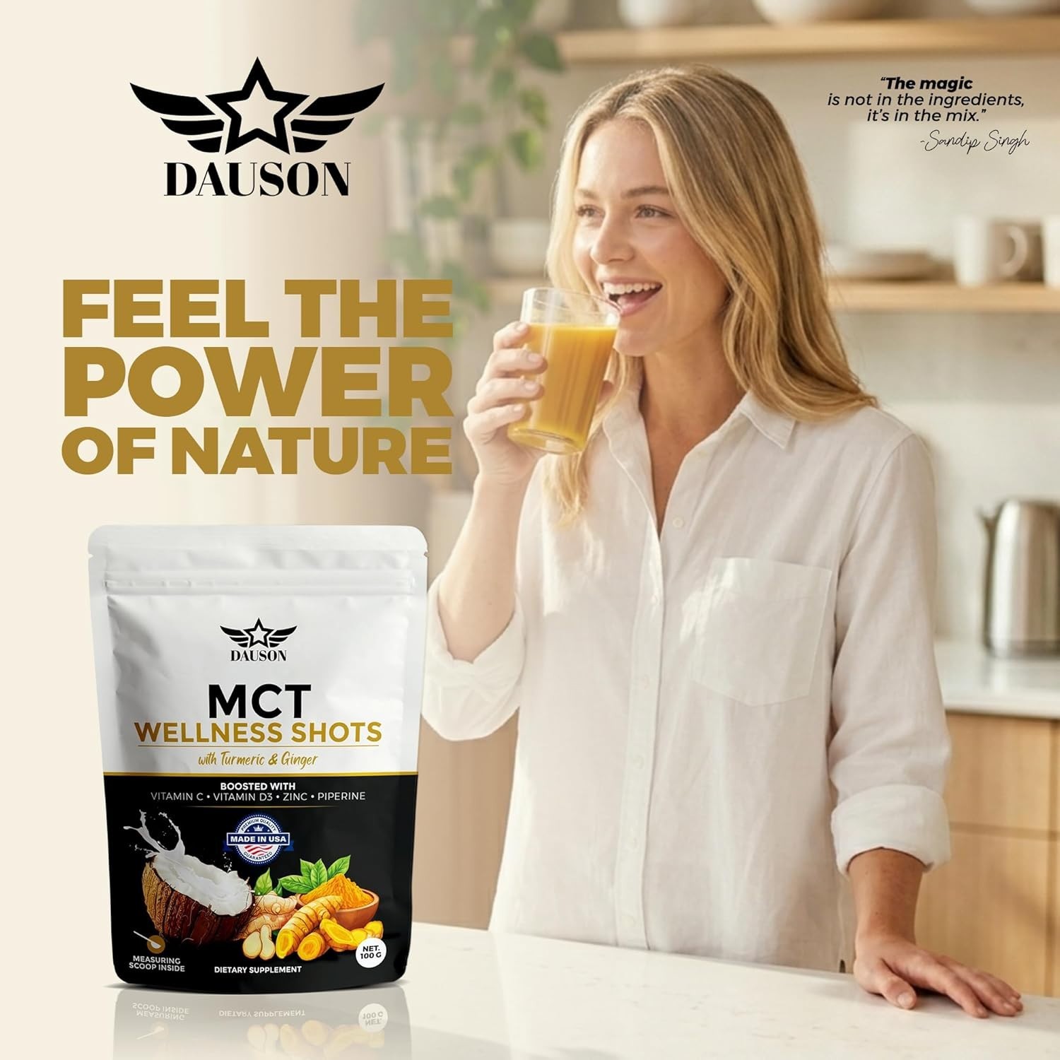 Energy & Immunity Booster: 100 Plant-Based MCT Shots with Turmeric Ginger