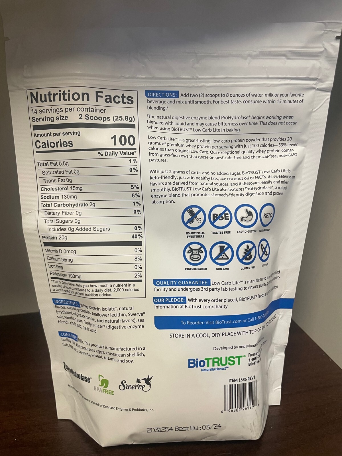12.7oz Biotrust Low Carb Lite Protein Powder Orange Cream 20g Grass-fed Whey