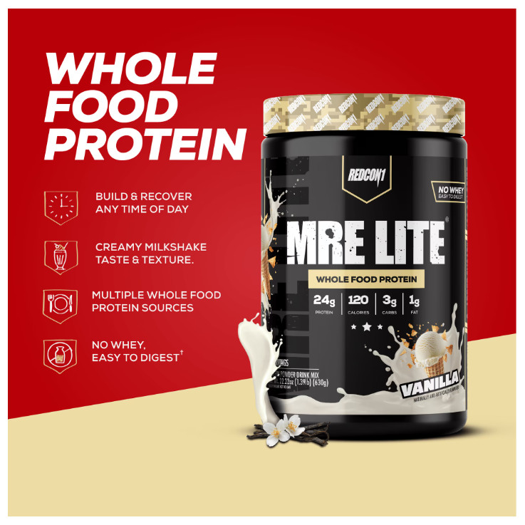 REDCON1 MRE Lite Whole Food Protein Powder, Vanilla Milkshake, Whey & Lactose Fr