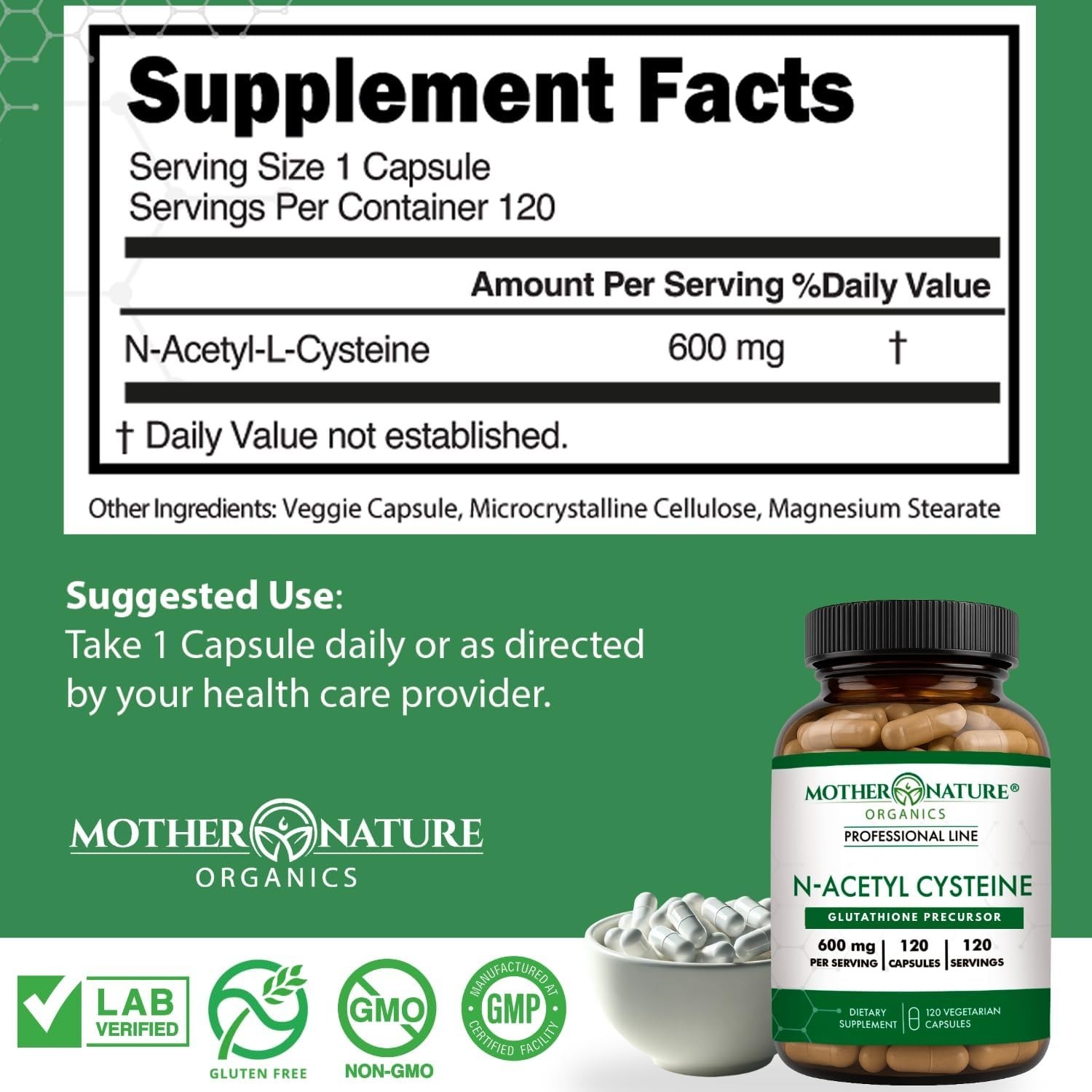 NAC 600mg, Glass Bottle, N-Acetyl Cysteine Antioxidant Glutathione Precursor,…