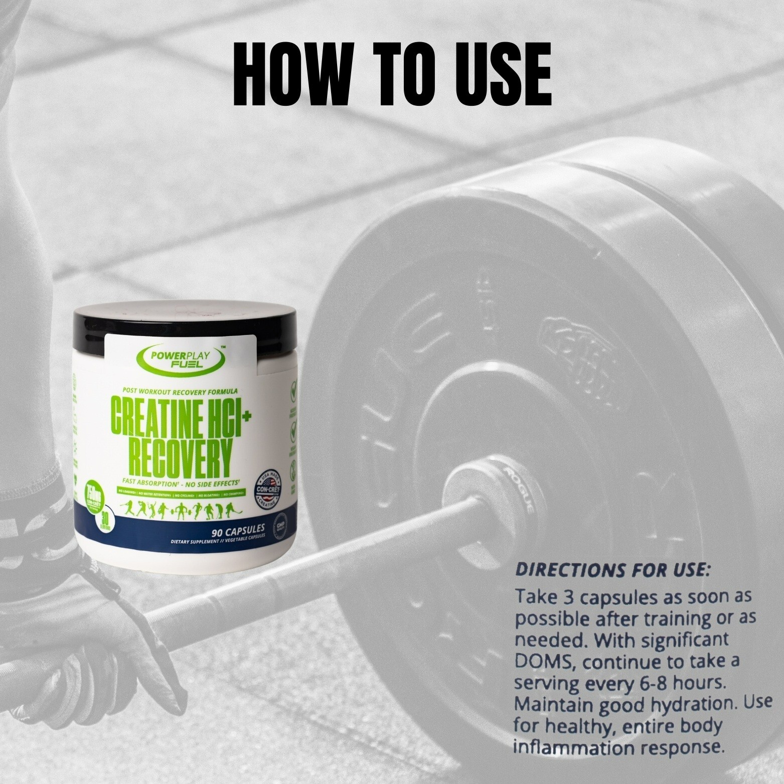 Power Play Fuel CREATINE HCl + Recovery Capsules – 90 Vegetable Capsules