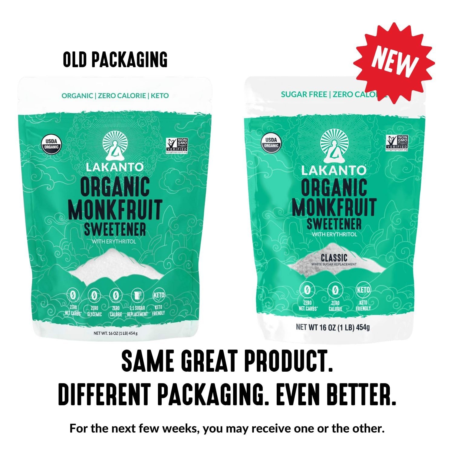 Lakanto Organic Classic Monk Fruit Sweetener with 16 Ounce (Pack of 1)