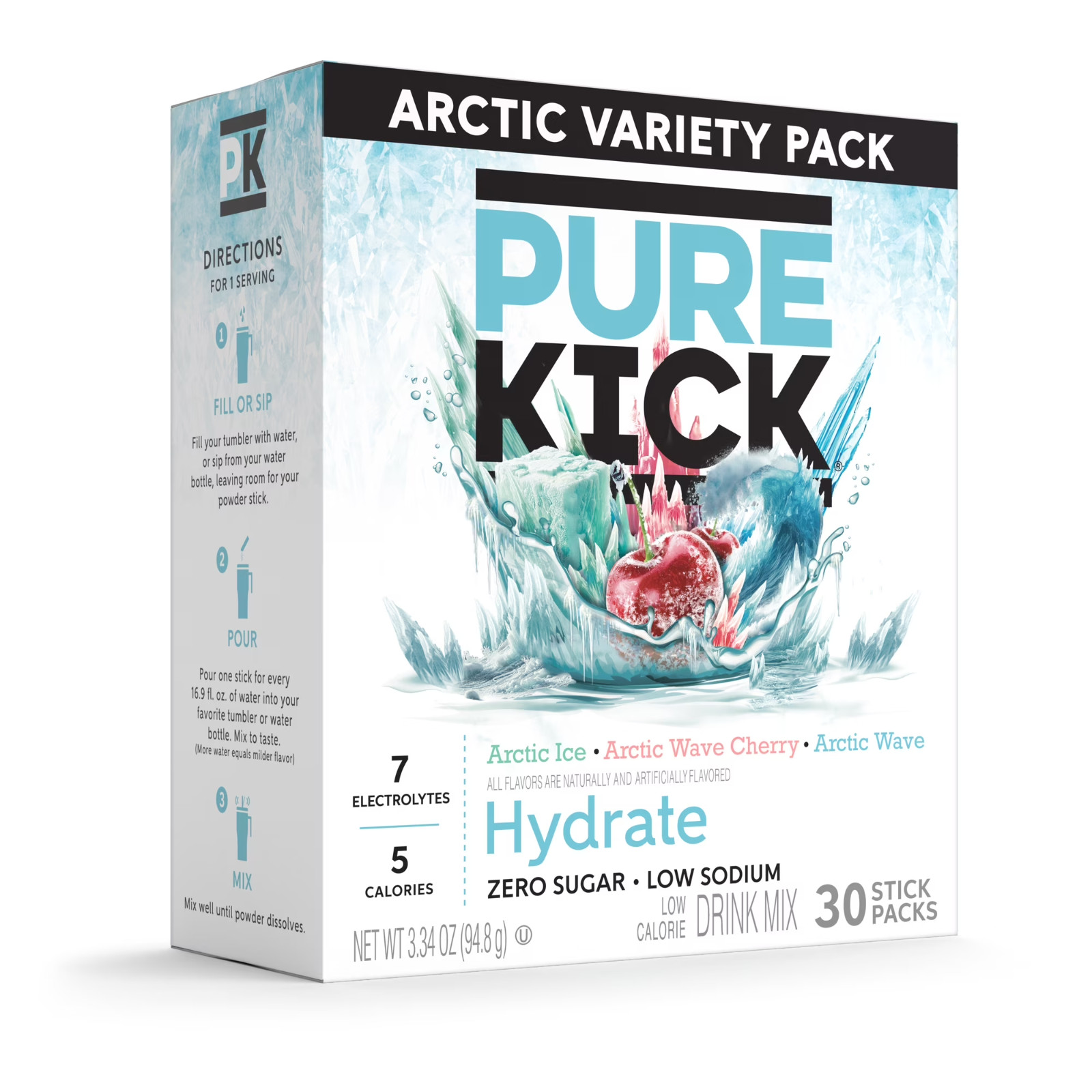 Pure Kick Arctic Variety Drink Mix Singles To Go 30 Pack Hydration Powder Sticks