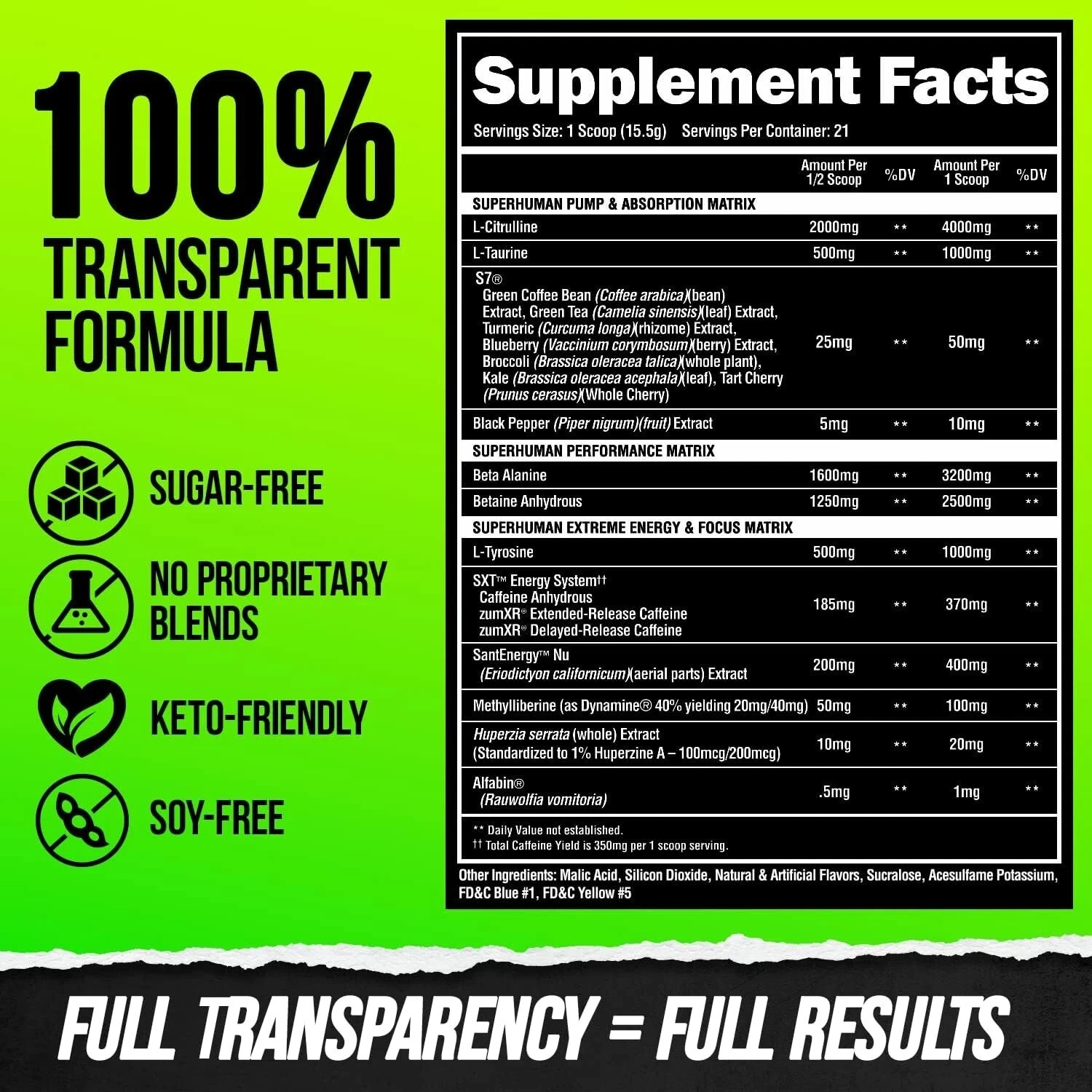 Alpha Lion Superhuman Extreme Energy Pre-Workout Hulk Juice 21 Full Servings New