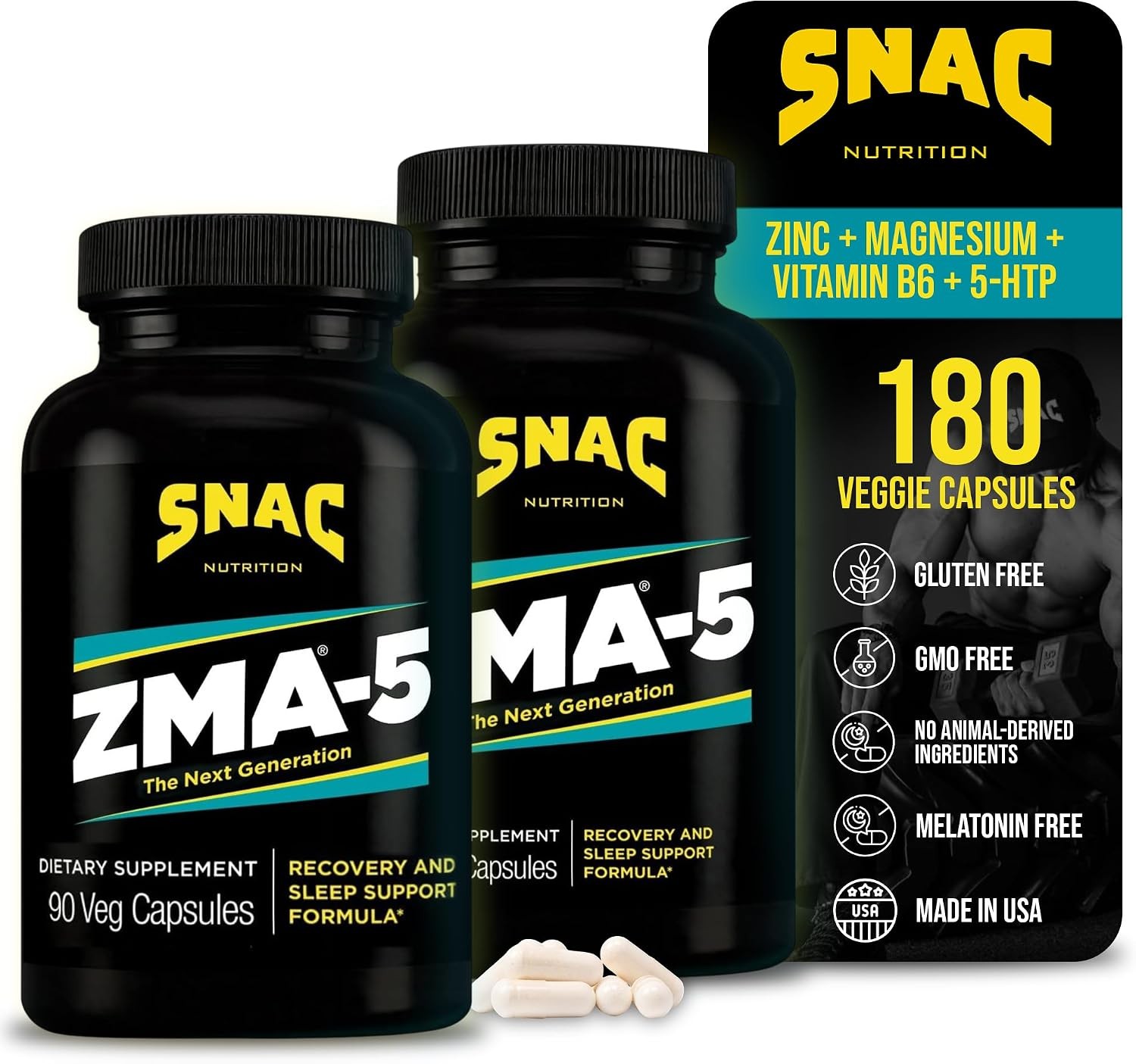 SNAC ZMA-5 Mineral Supplement – Post-Workout Support, 180 Capsules – 2 Pack