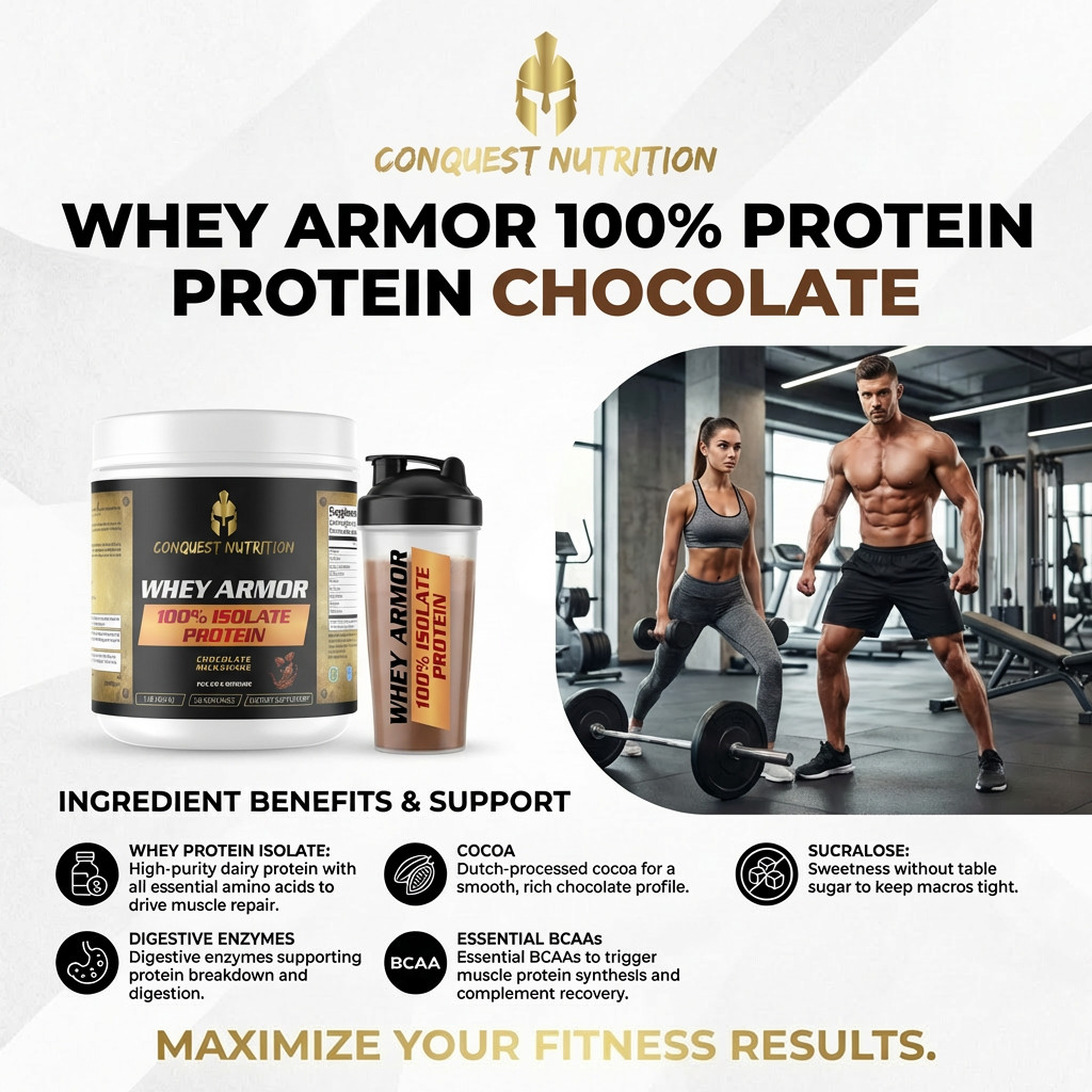 Conquest Whey Armor 100% Whey Isolate Chocolate 1lb Protein Powder Recovery