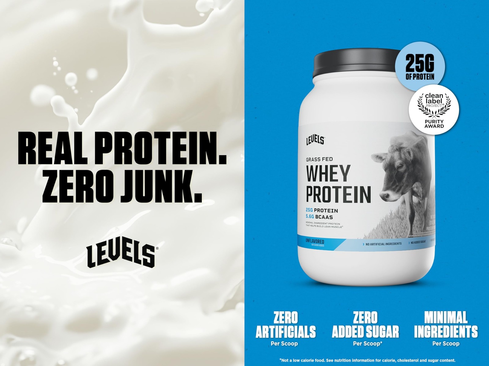 Levels Grass Fed Whey Protein Powder, No Artificials, 25G of Protein, Unflavo…