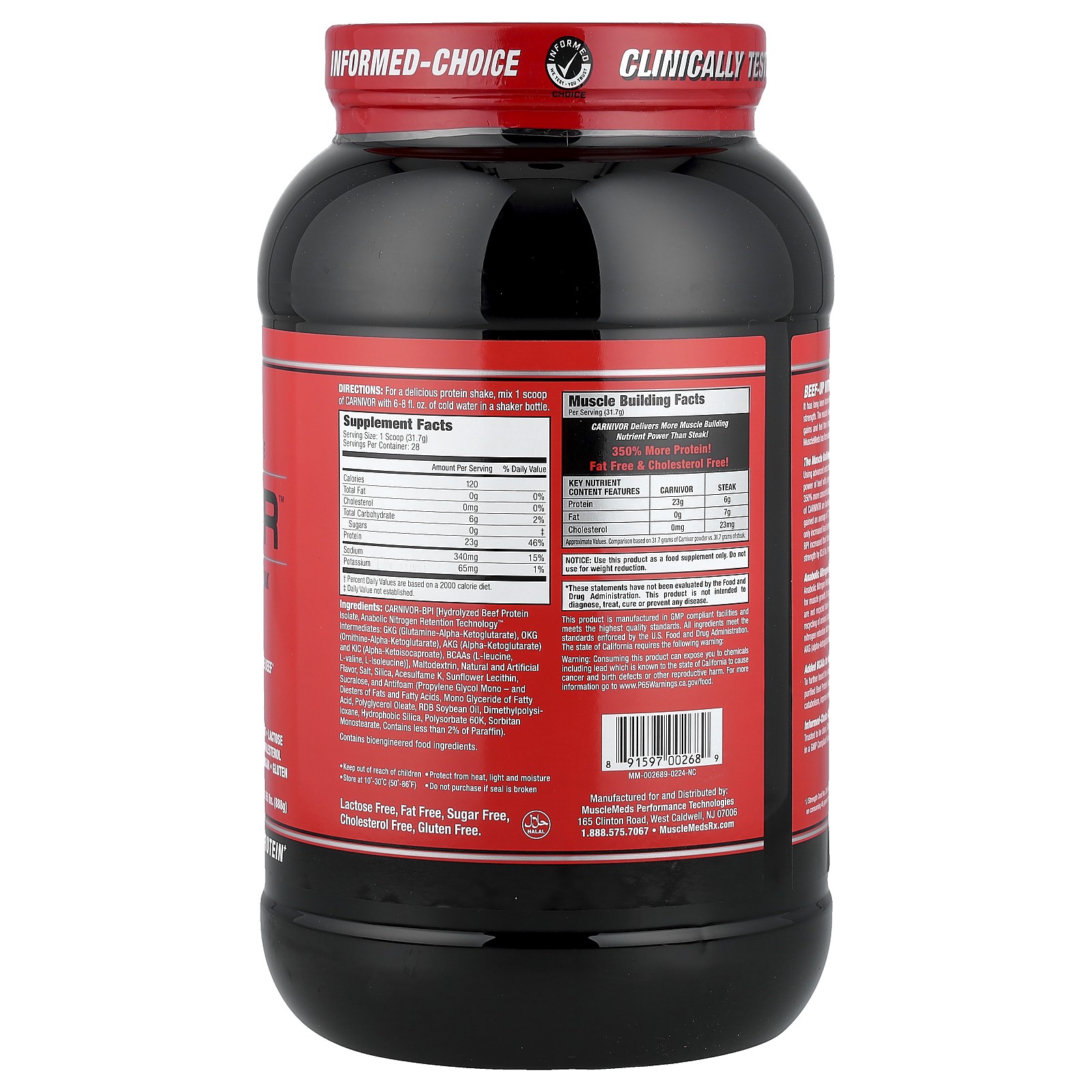 Carnivor, Bioengineered Beef Protein Isolate, Vanilla Caramel, 1.95 lbs (888 g)