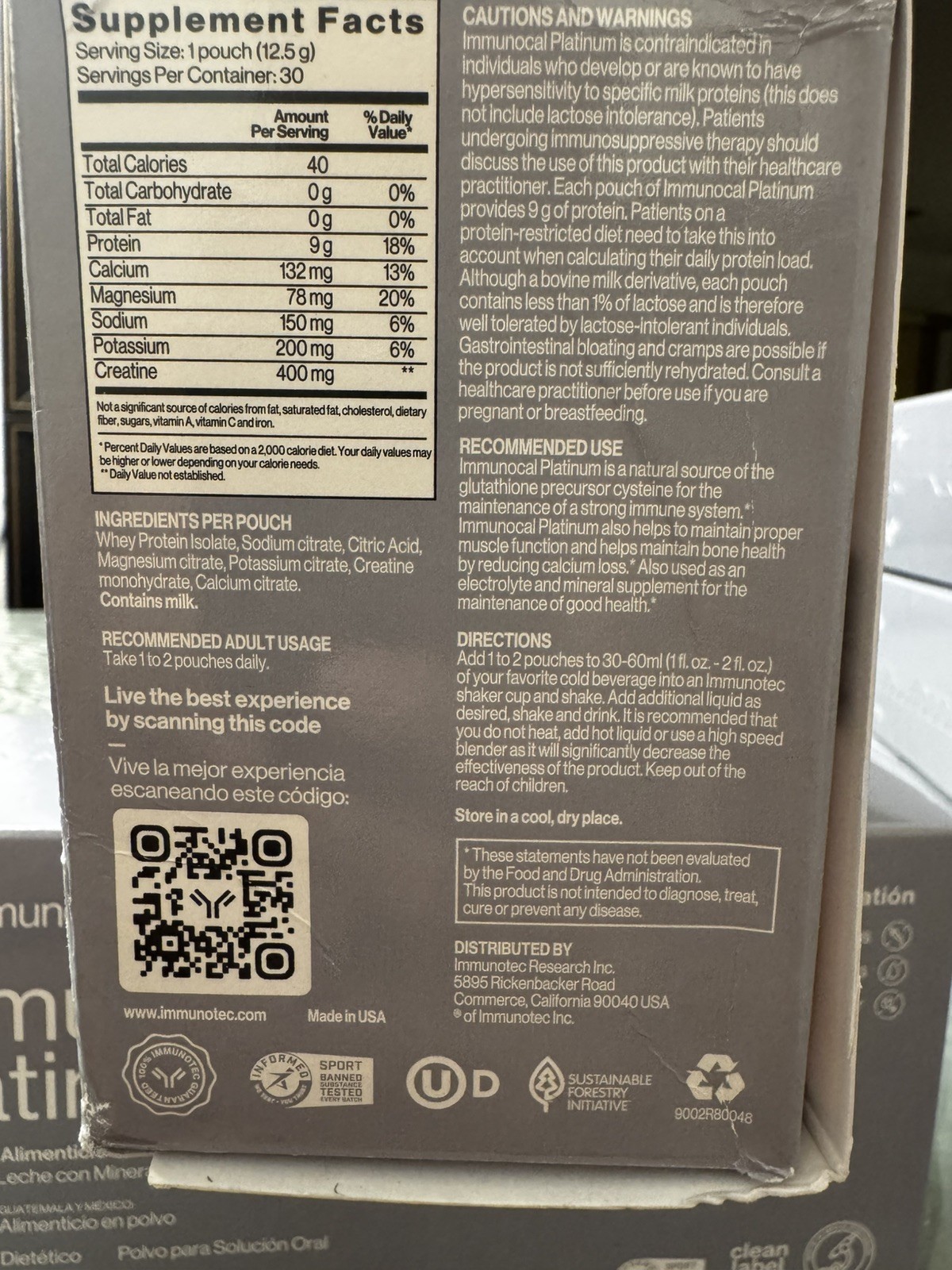 IMMUNOCAL PLATINUM 2 Boxes (60 pouches) EXP 2028