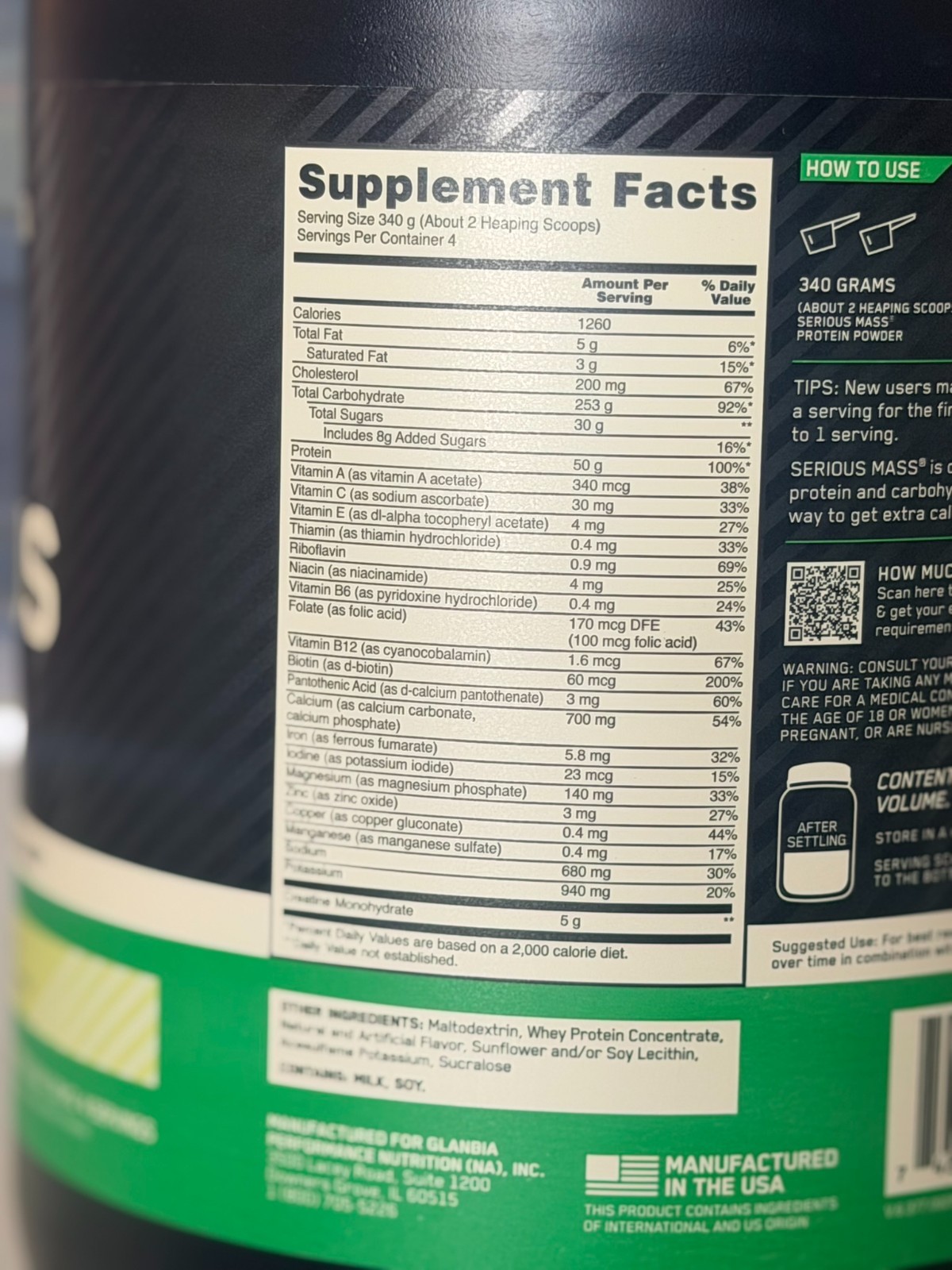 Optimum Nutrition Serious Mass Weight Gainer Powder VANILLA 3 lb