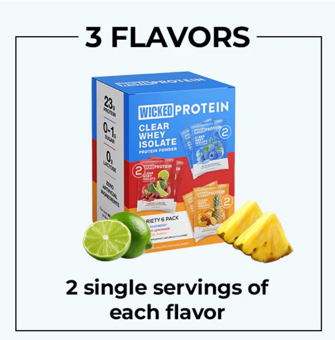 Wicked Protein Clear Whey Isolate Protein Powder Variety 6 Pk Rasp/cherry/punch