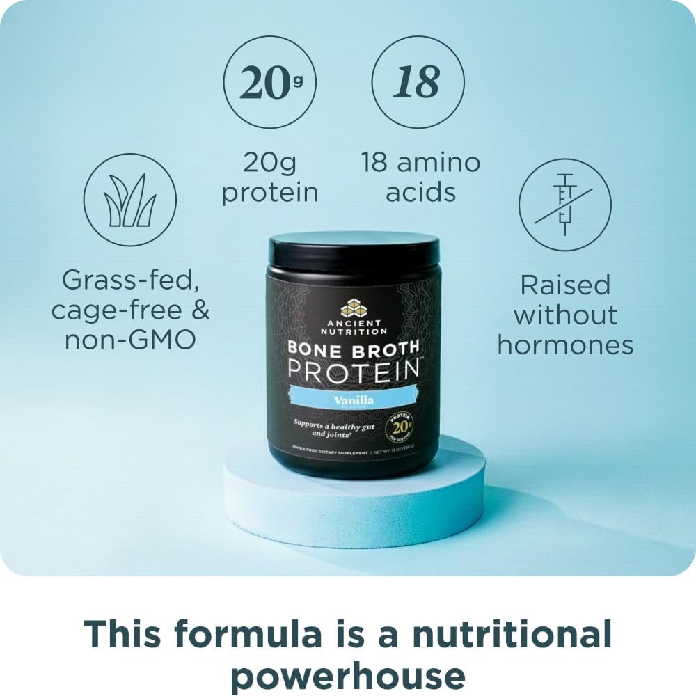 Ancient Nutrition Bone Broth Protein Powder 20g Collagen Peptides Vanilla 15