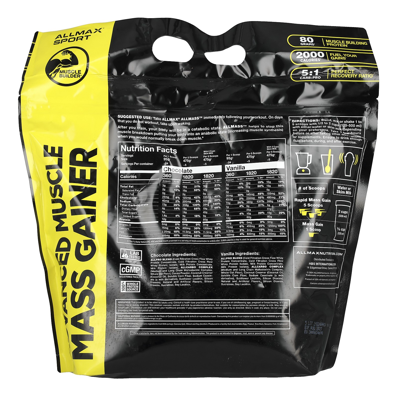 Sport, ALLMASS™, Advanced Muscle Gainer, Vanilla, 5 lbs (2.27 kg)