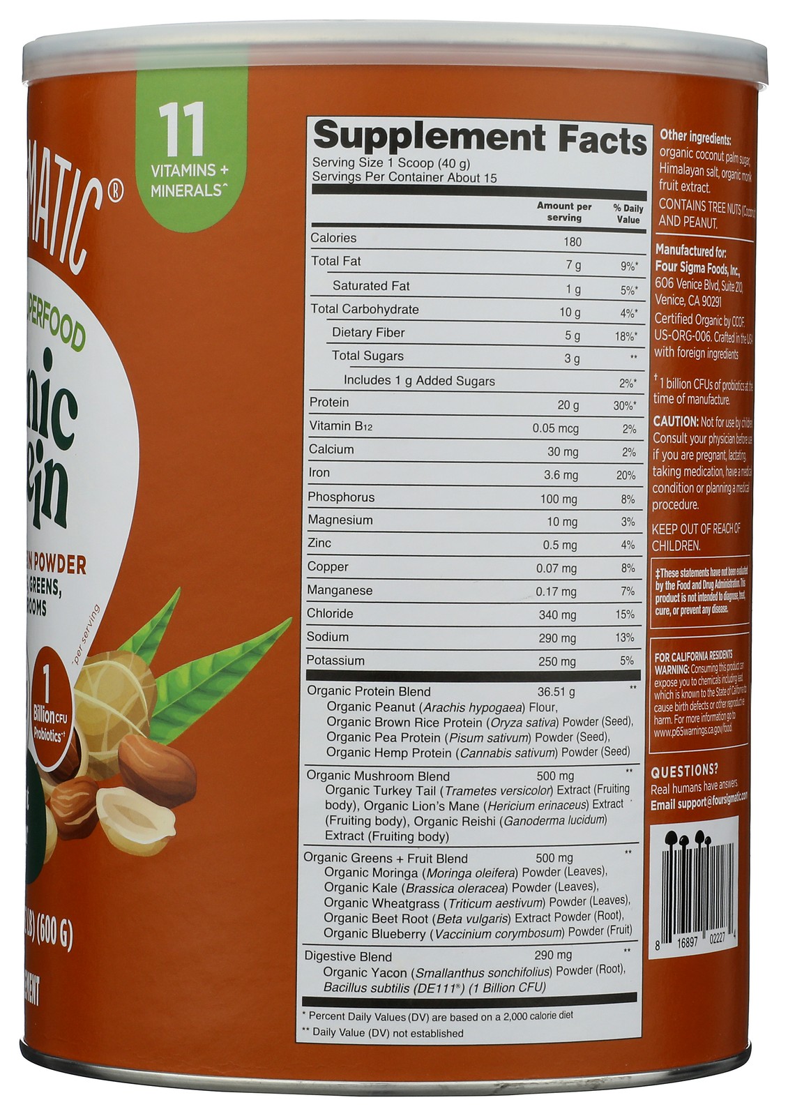 Four Sigmatic Peanut Butter Organic Protein Plant-Based Powder 21.16 Oz 1 Pack