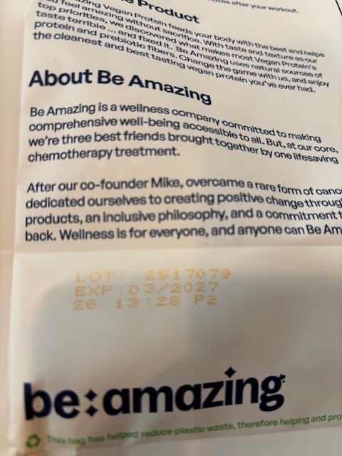 Be Amazing Vegan Protein Powder 20g Brown Sugar Oatmeal Flavored, 25 Servings
