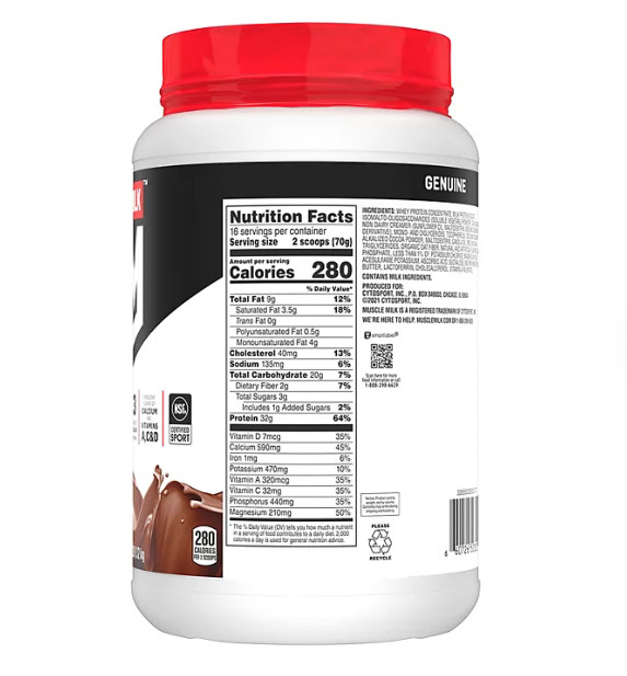 Muscle Milk Genuine 32g Whey Protein Powder, Chocolate 2.47 lbs.