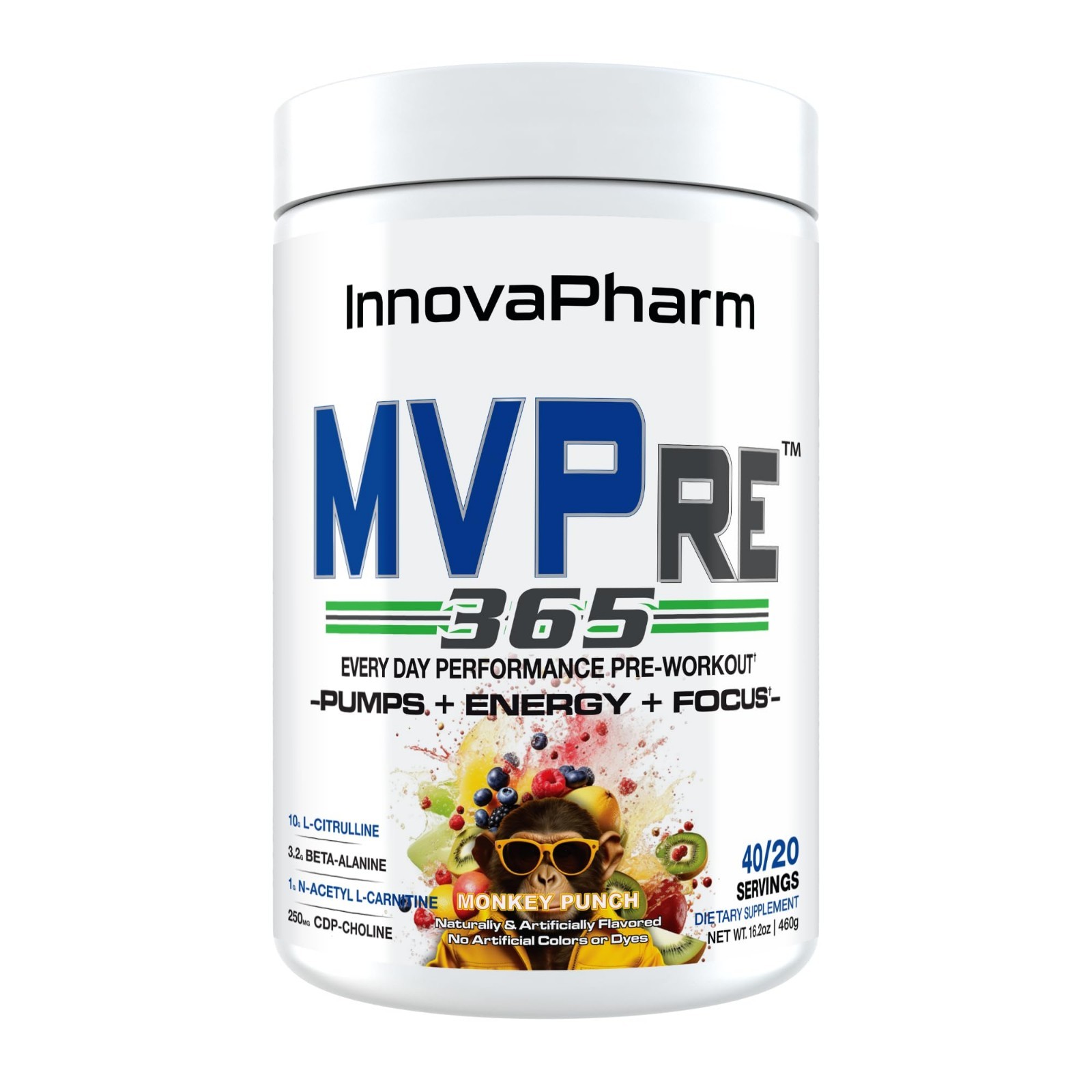 Pre-Workout Supplement – MVPRE 365 Monkey Punch Flavor, Energy Boost & Focus