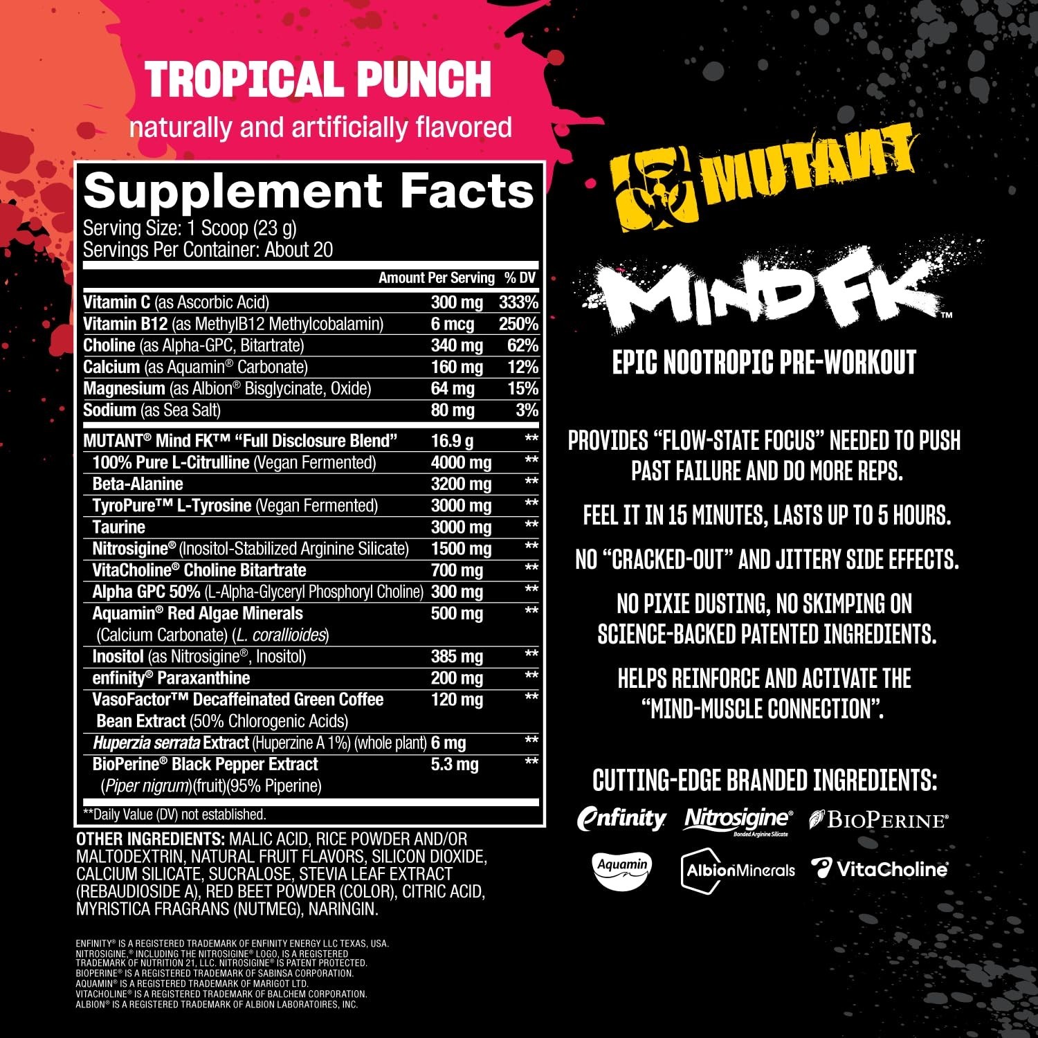 Nootropic Pre-Workout Supplement, Tropical Punch Flavor, 16.2 oz, Energy Boost