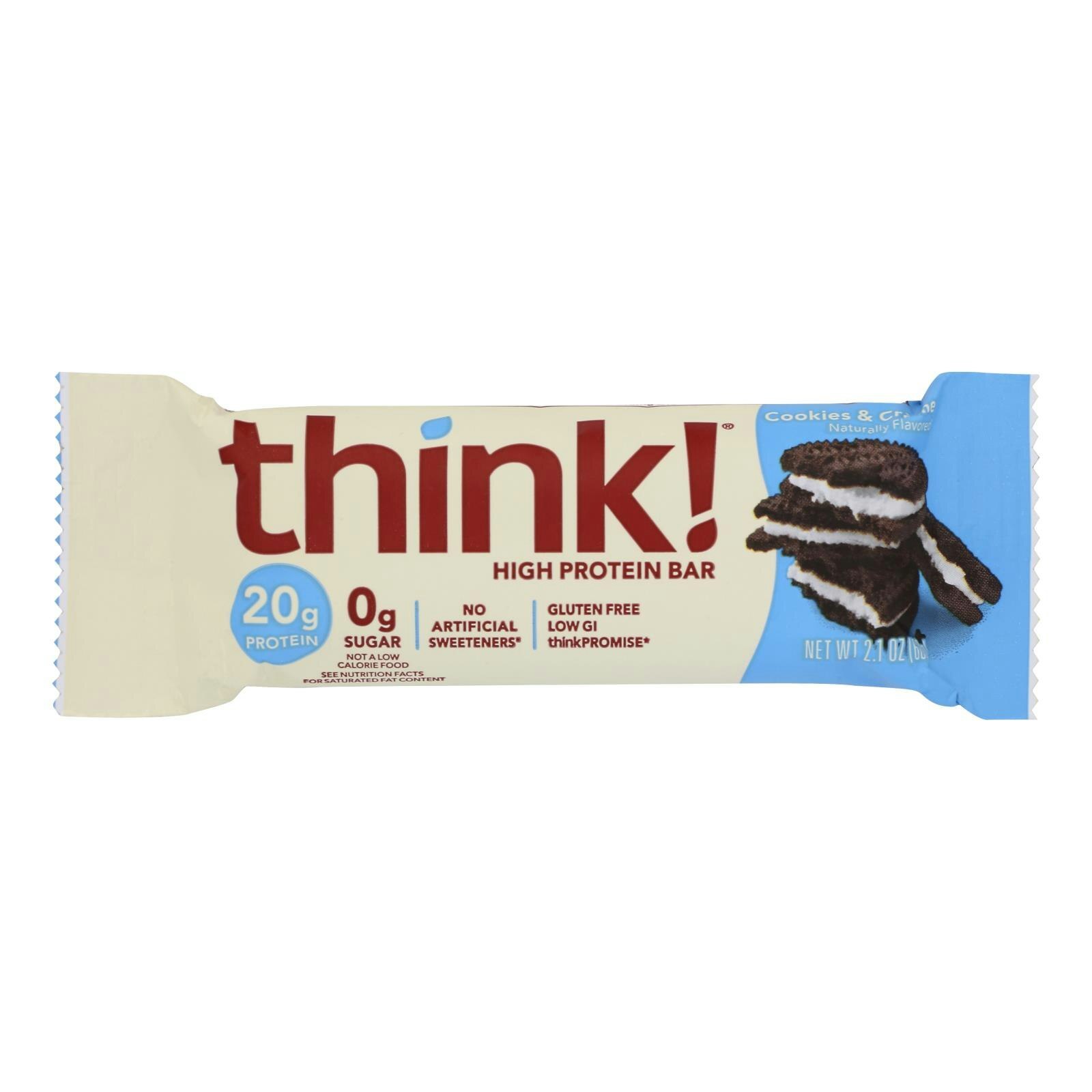 thinkThin Bar Protein Cookies & Creme Gluten Free – 2.1 oz (Pack of 10)