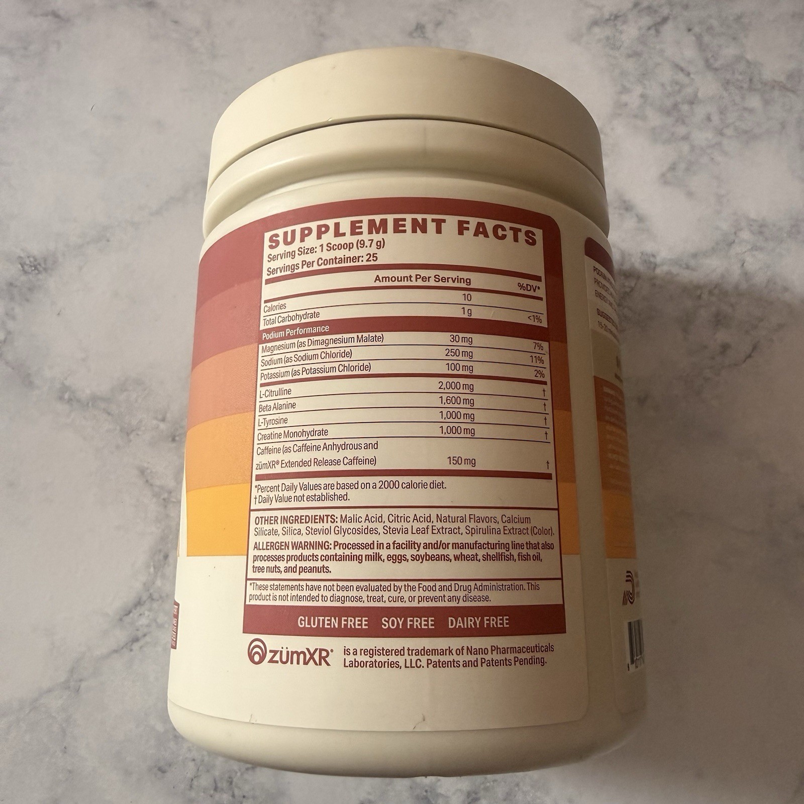 PODIUM Natural Flavors & Sweeteners Athlete Pre Workout Blue Raspberry Exp 01/26