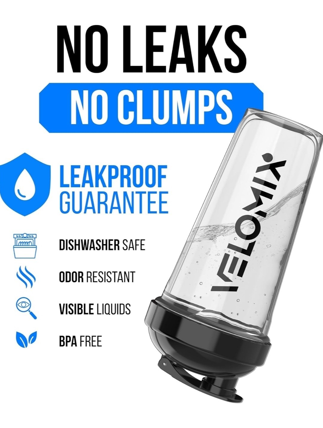 VELOMIX 2 Pack 28oz Protein Shaker Bottle for Protein Mixes, Black / Transparent