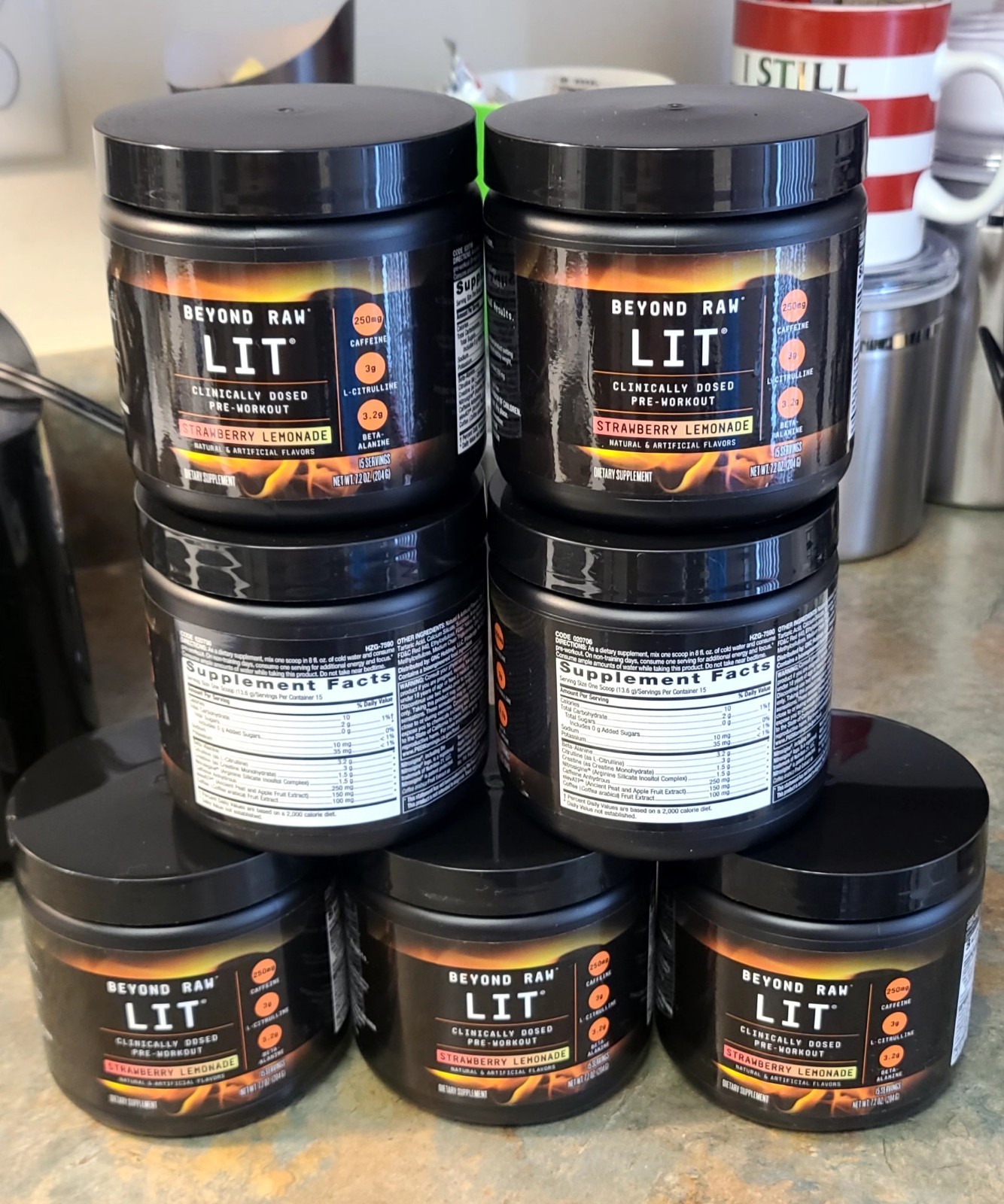 Beyond Raw LIT Pre Workout Strawberry Lemonade 15 Servings Exp 02/2028 Lot Of 7