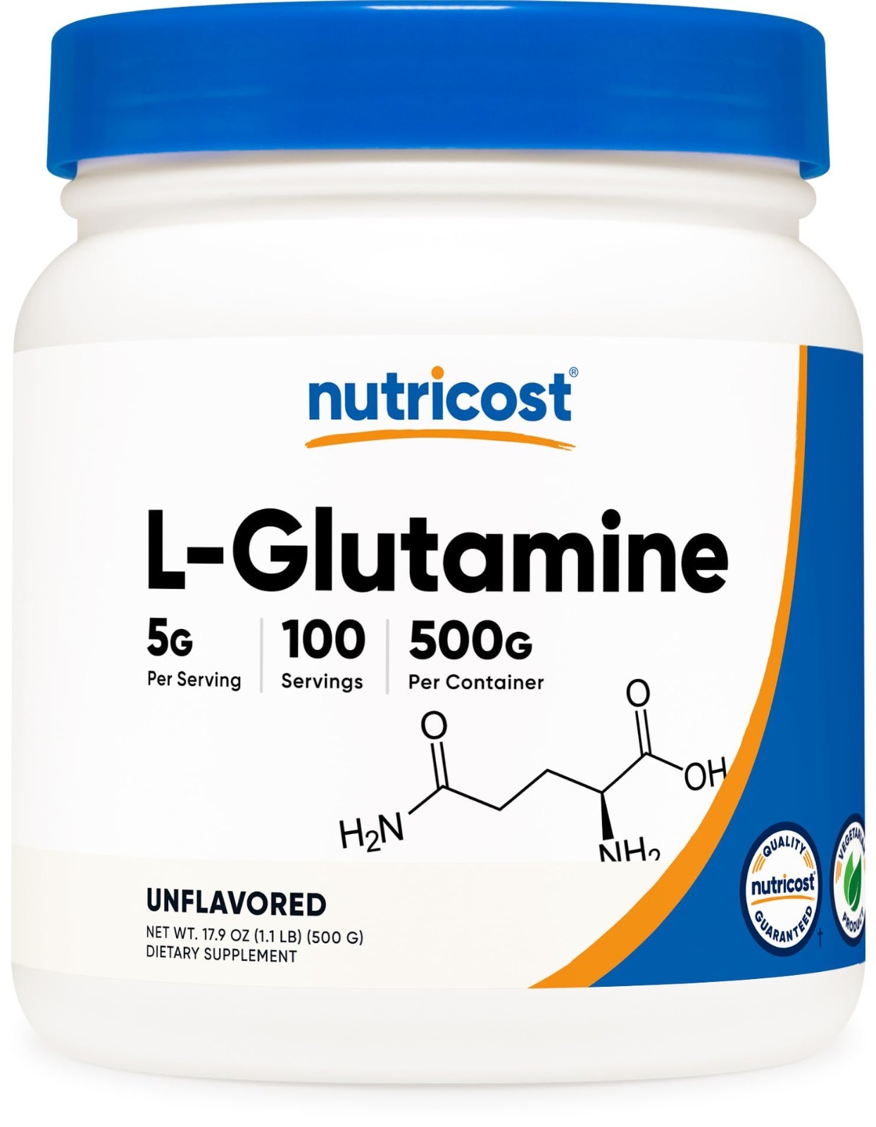 L-Glutamine Powder 500g – Unflavored, Gluten-Free, Non-GMO, 100 Servings, Muscle
