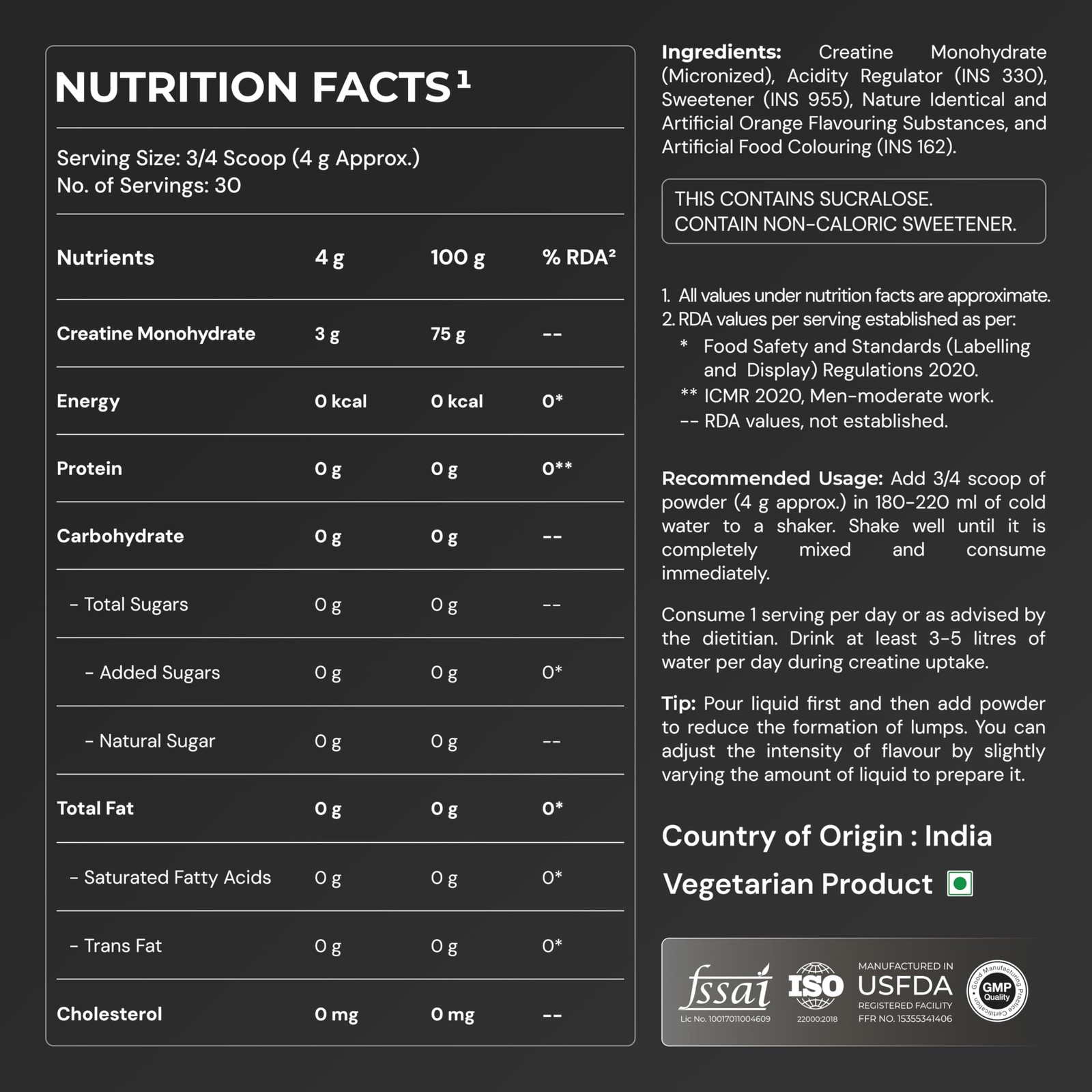 Nutrabay Creatine Monohydrate 120g Orange 3000mg Serving