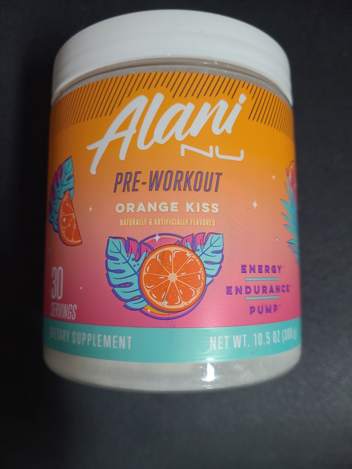 Alani Nu Pre Workout Powder Orange KISS 30 Servings 10.5 Oz 07/2027