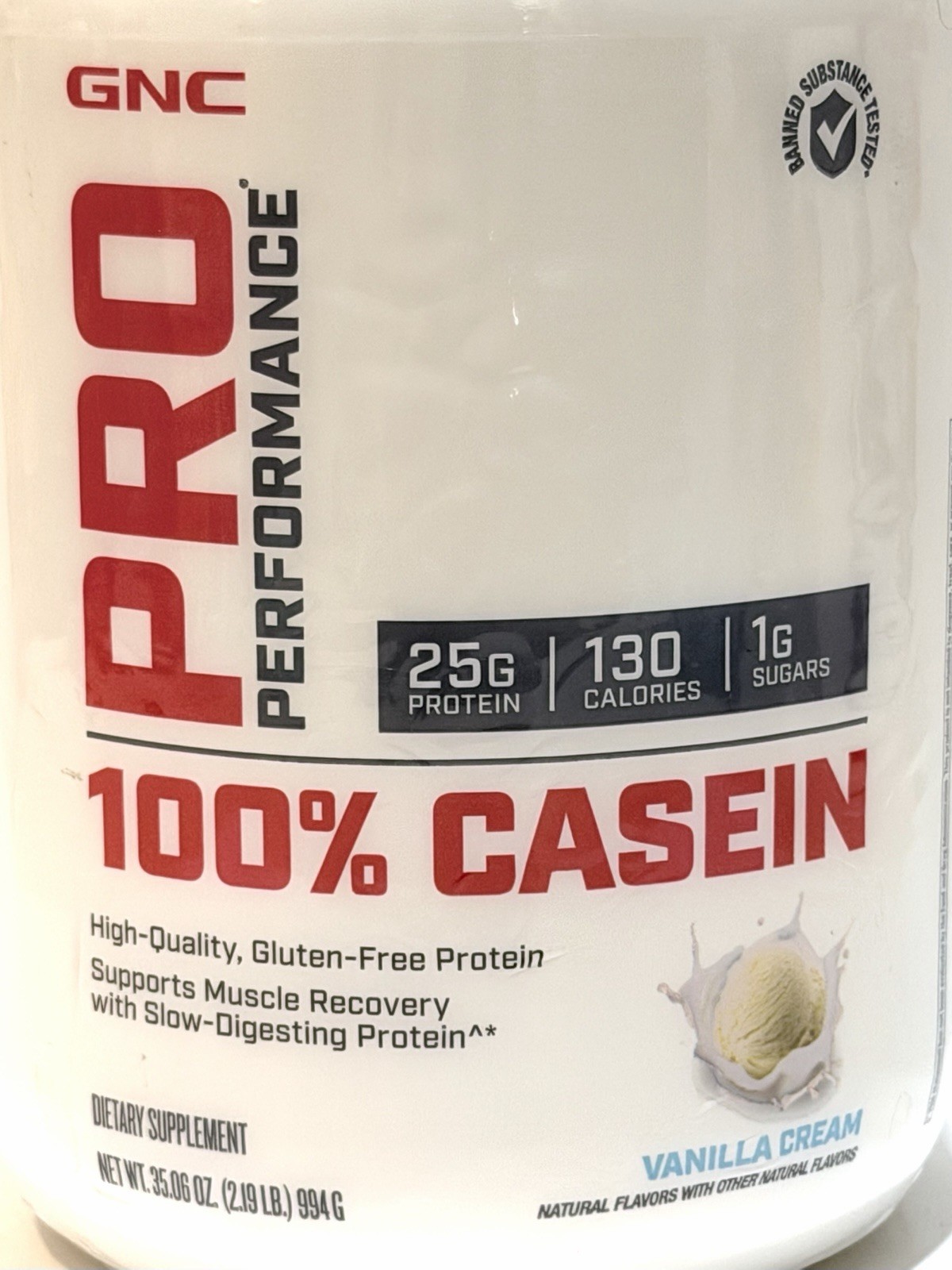GNC Pro Performance 100% Casein Protein Powder Vanilla Cream 35.06 oz 7/30/26