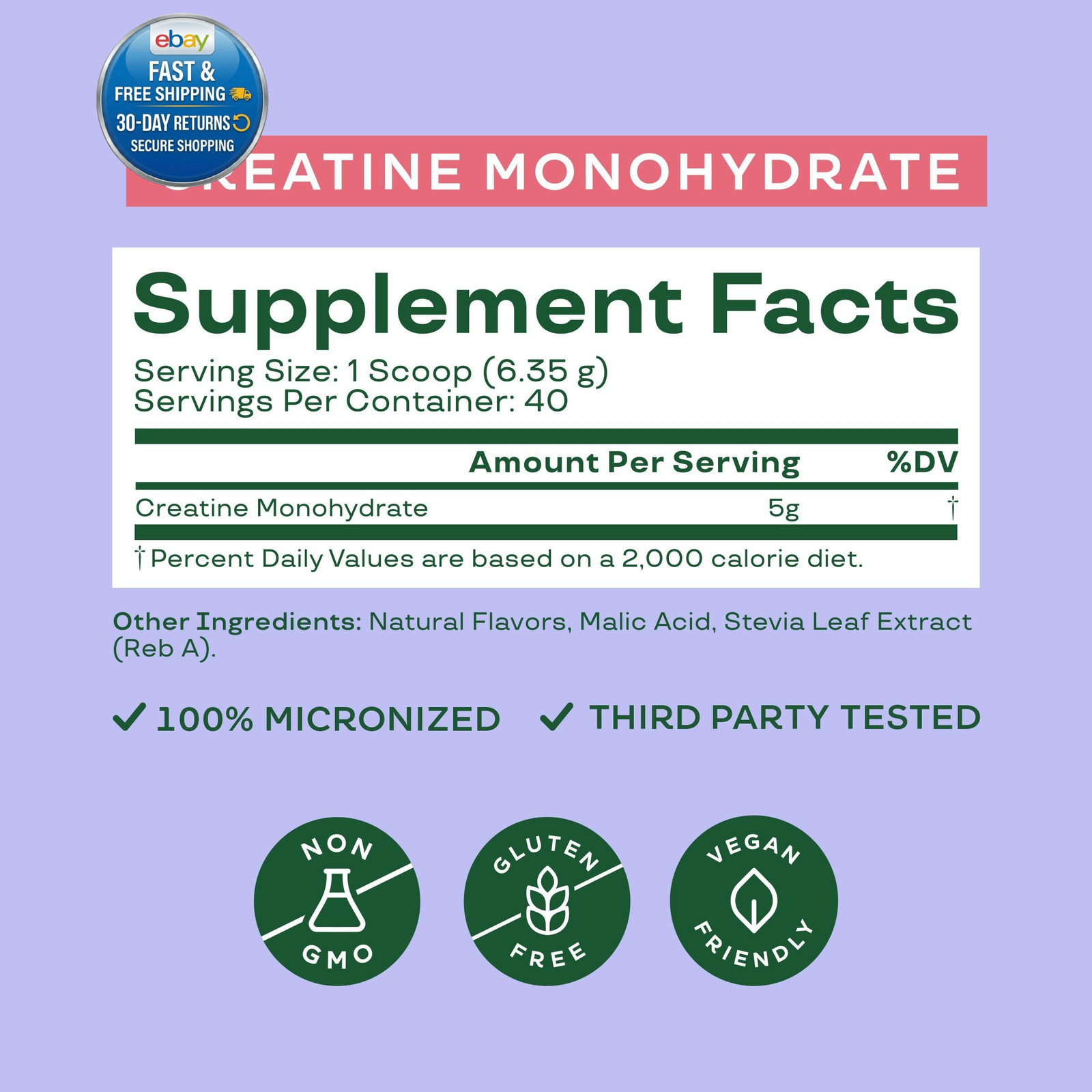 Creatine Monohydrate Powder, Raspberry Lemon, 40 Servings | 5g Micronized Creati