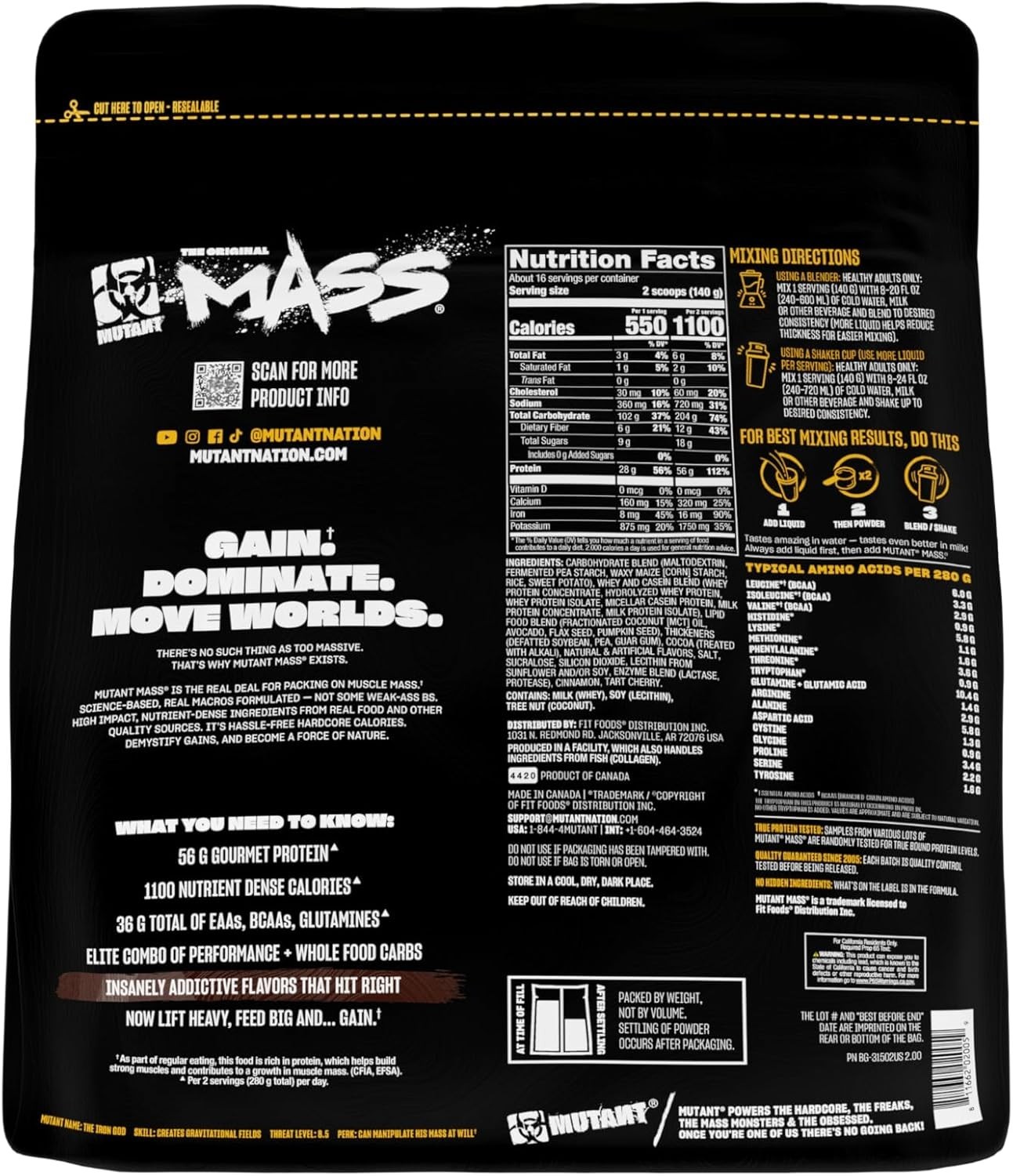 Fit Foods Mutant Mass – Muscle Mass Gainer Triple Chocolate 5 lbs / 2.27 Kg