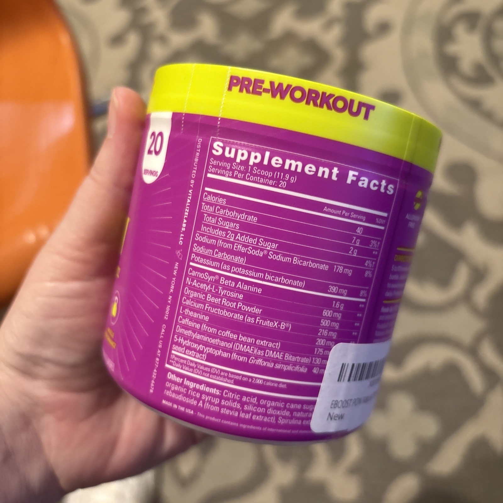 EBOOST POW Natural Pre Workout Powder – 20 Servings – Berry Melon Fizz Flavor