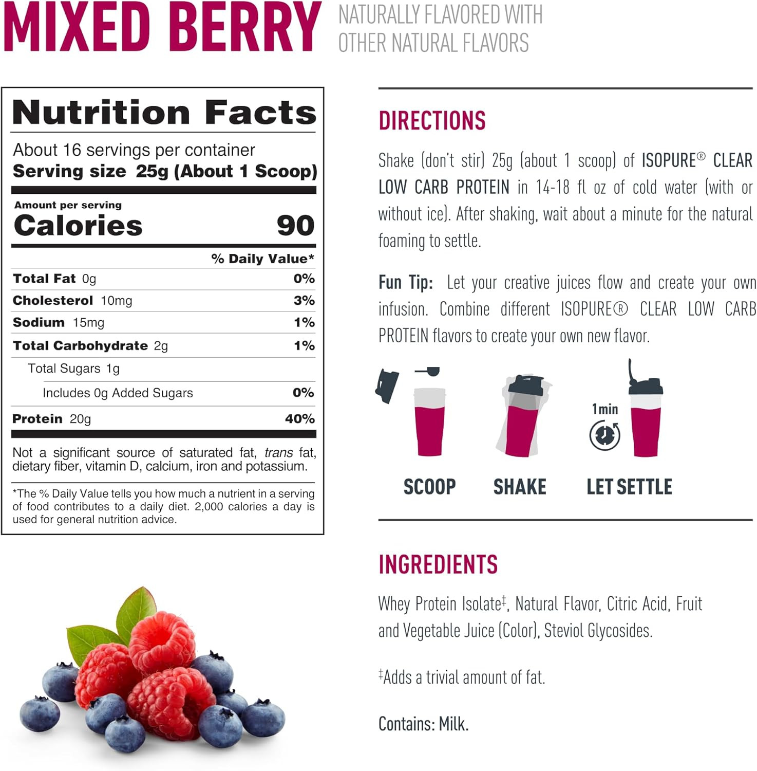 Clear Whey Isolate Protein Powder, Lactose Free, Gluten Free, Naturally Flavored
