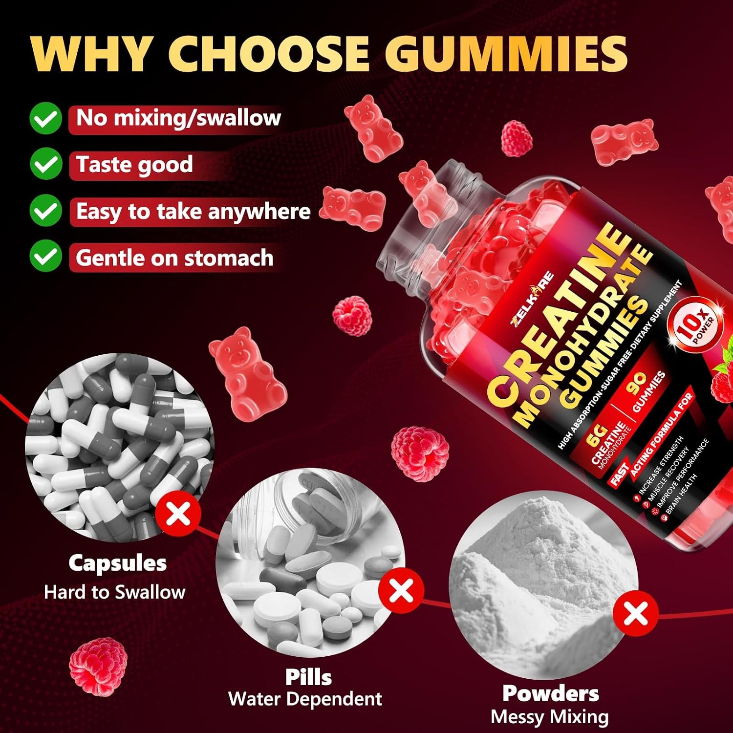 Creatine Monohydrate Gummies 6000mg for Men & Women, Sugar Free Creatine Gummy f
