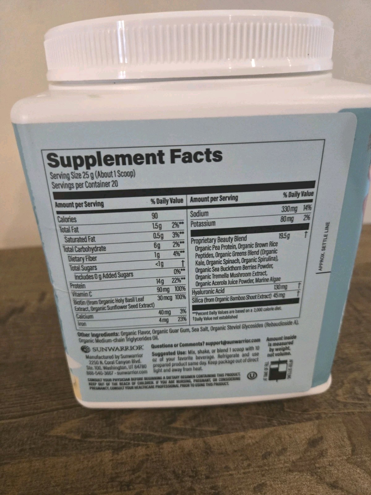 Sunwarrior Collagen Protein Powder with Biotin Tahitian Vanilla Flavor 1.1 lb