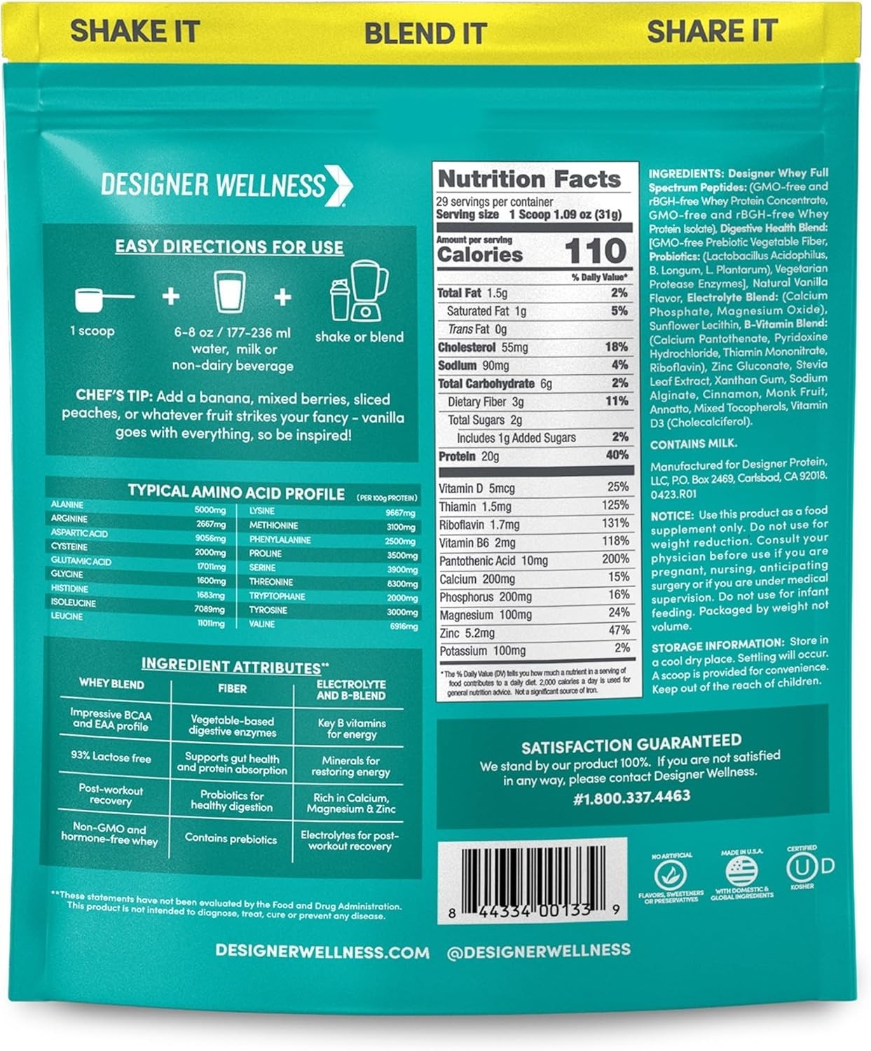 Designer Protein Designer Whey Natural 100% Whey Protein French Vanilla 2 lbs