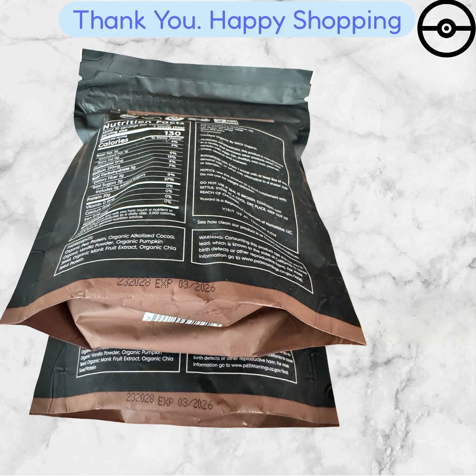 Truvani Vegan Pea Protein Powder | Chocolate 20g Organic Plant Based Prot 2pack