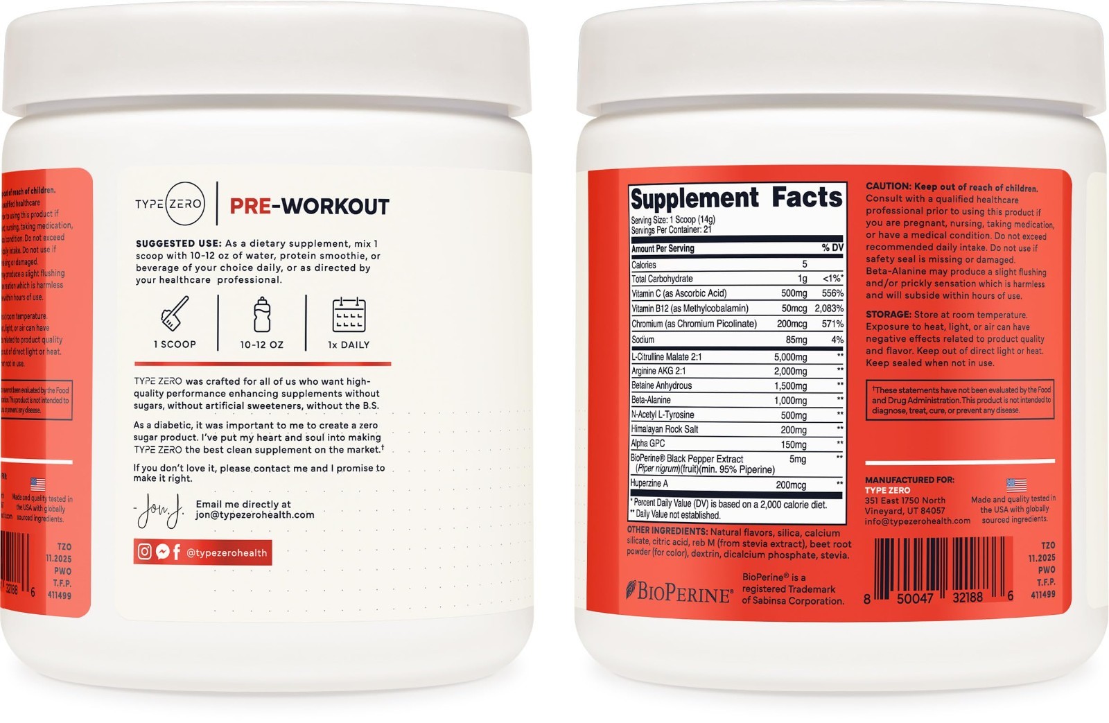 Stim-Free Pre Workout Powder – Tropical Fruit Punch, 21 Servings, Nitric Oxide B