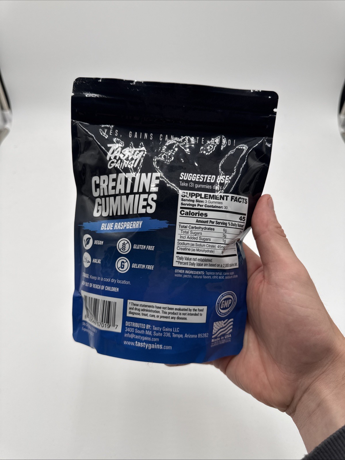 TASTY GAINS Creatine 90 Gummies – 90g of Creatine Monohydrate Blue Raspberry