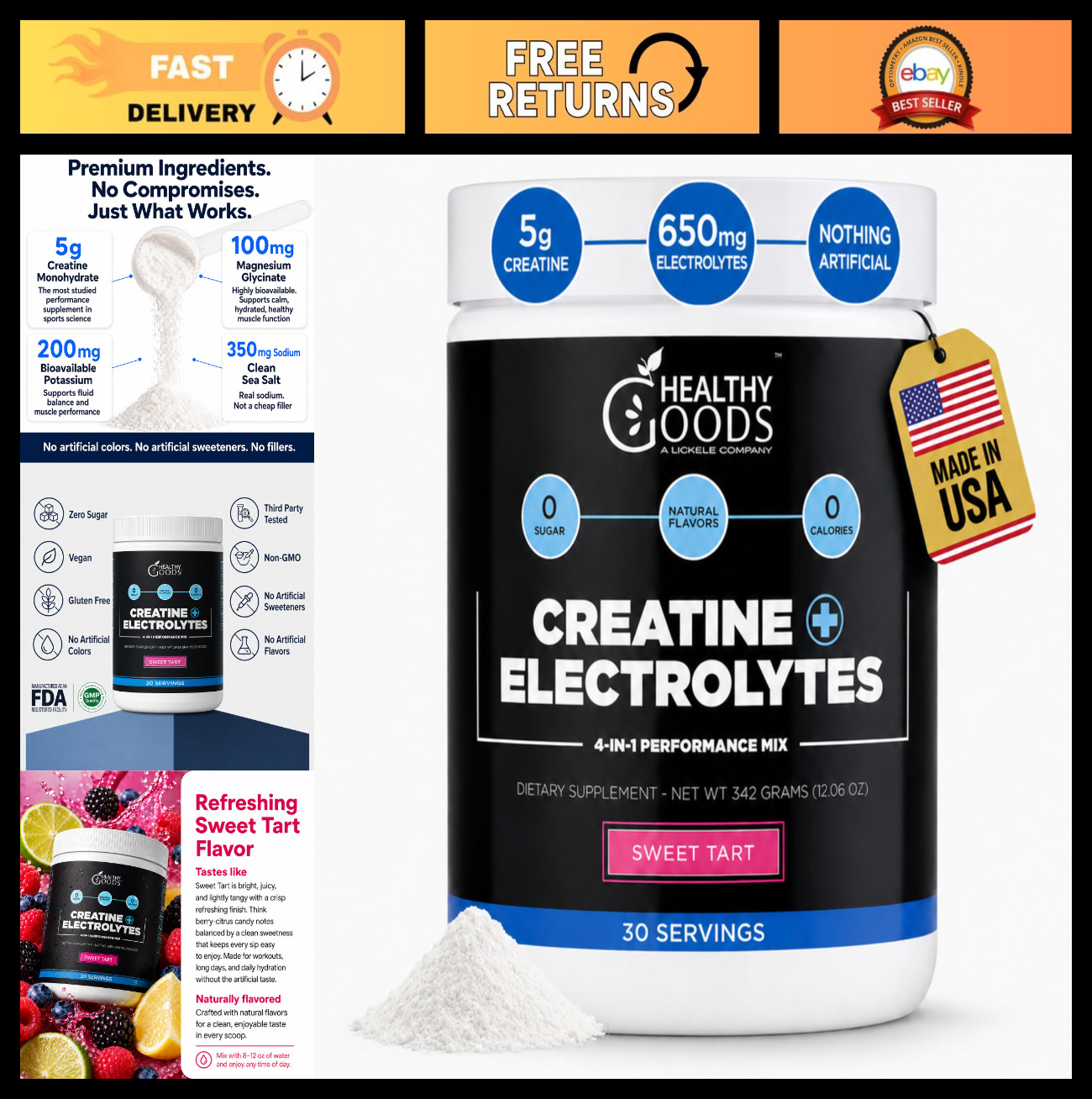 Creatine Monohydrate Powder with Electrolytes – Muscle Recovery & Hydration Boos