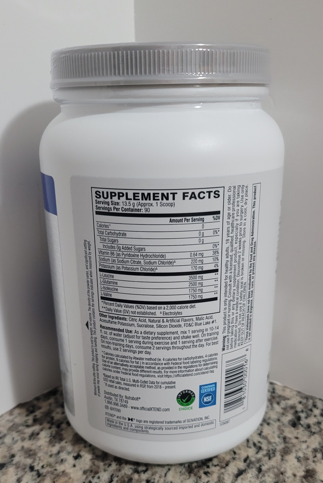 Xtend 7g BCAA Powder Blue Raspberry Ice Zero Sugar Muscle Recovery 90 Servings